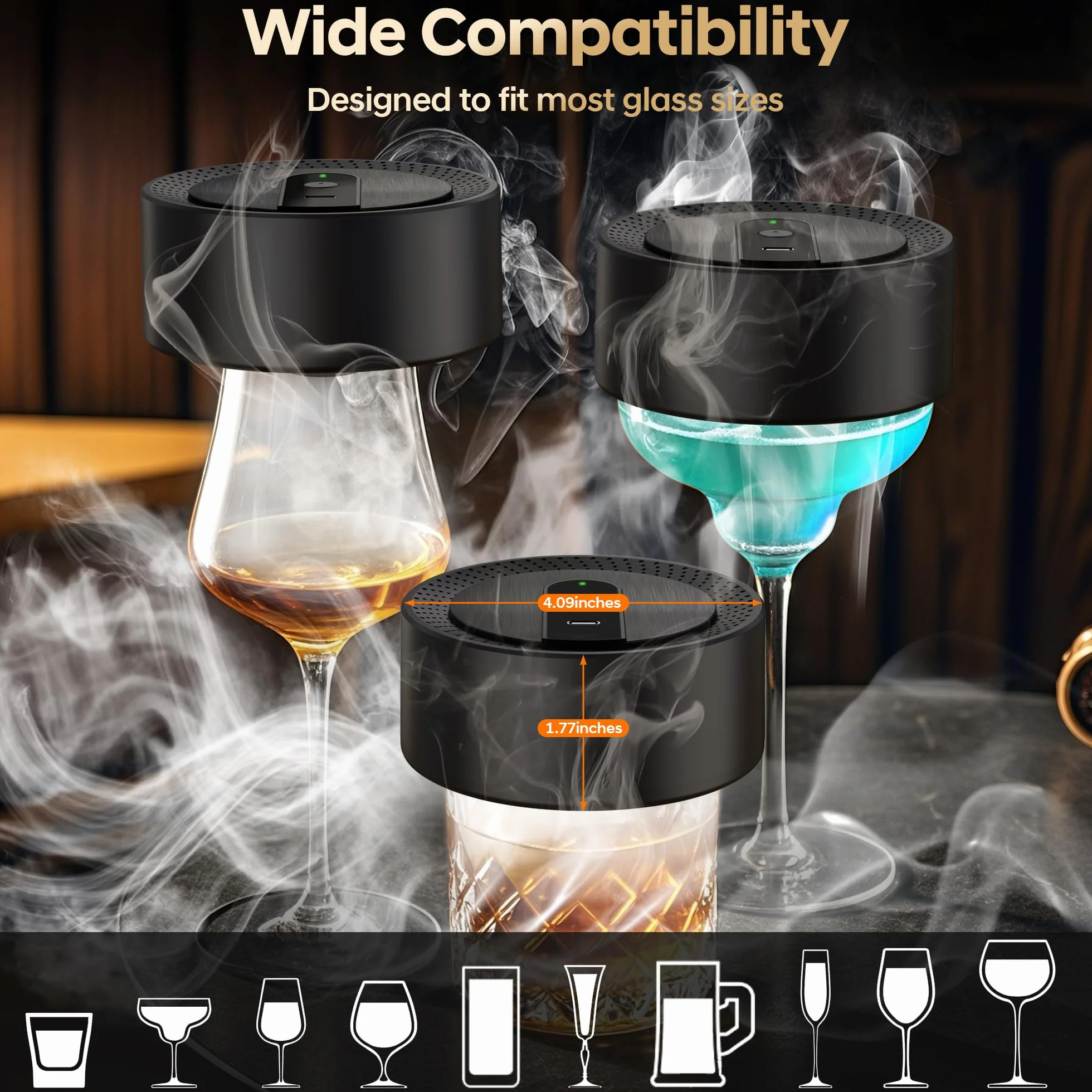 Zestaw do Palenia Whisky Electric z Akumulatorem USB-C, 8 Smaków Wiórków Drzewnych