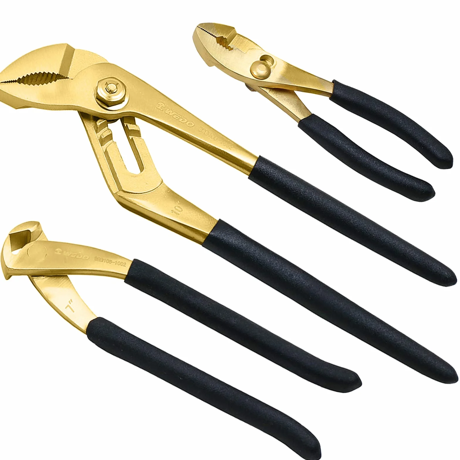 WEDO Zestaw 3 szczypiec mosiężnych z antypoślizgowym uchwytem, szczypce do połączeń rowkowych 25 cm, szczypce do połączeń ślizgowych 15 cm, szczypce do cięcia końcówek 18 cm