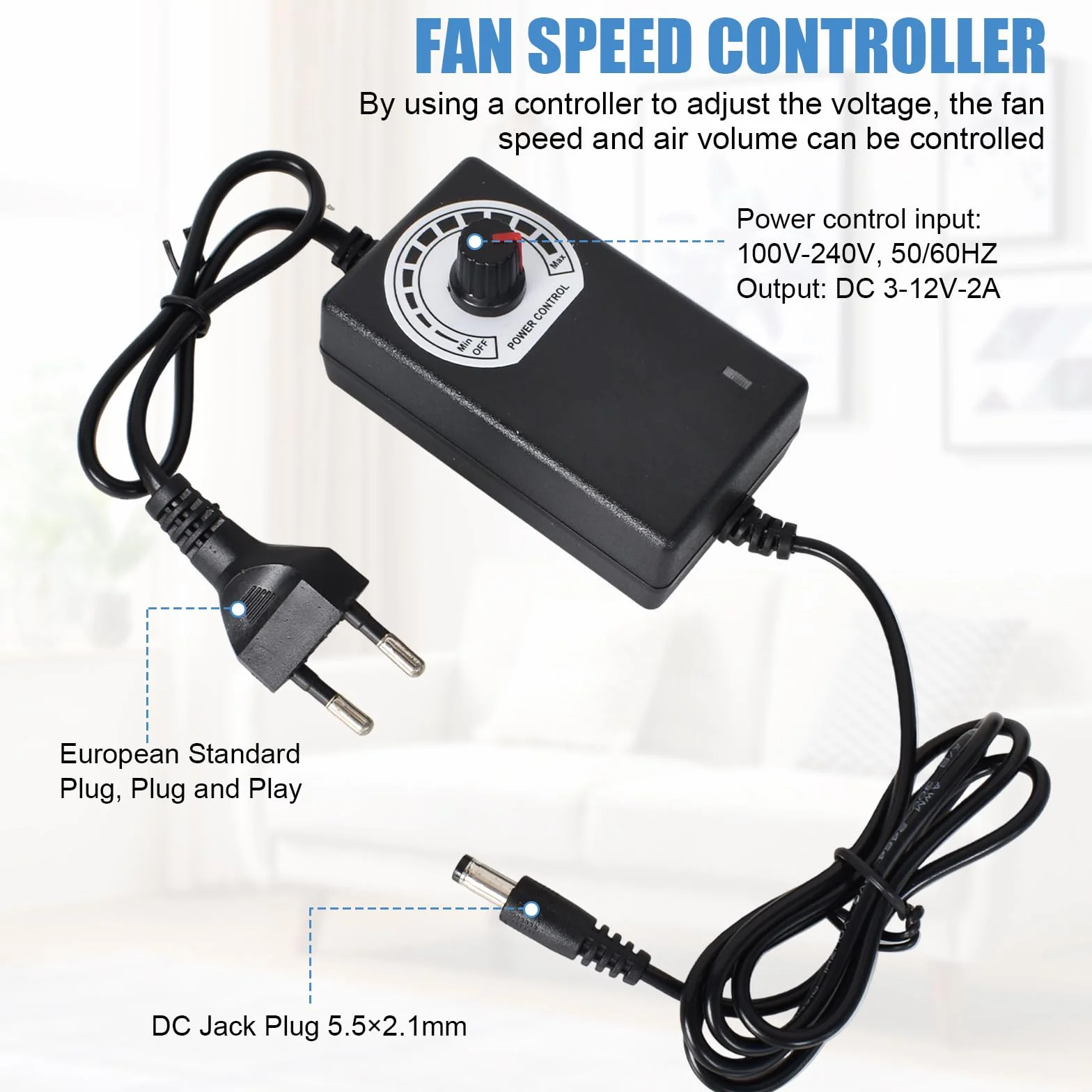 Colexy Dmuchawa, wentylator 12 V, turbina z regulatorem prędkości obrotowej i wylotem powietrza, wentylator promieniowy 12 V, regulowany wentylator turbinowy do pieca kominkowego, na piknik, kemping