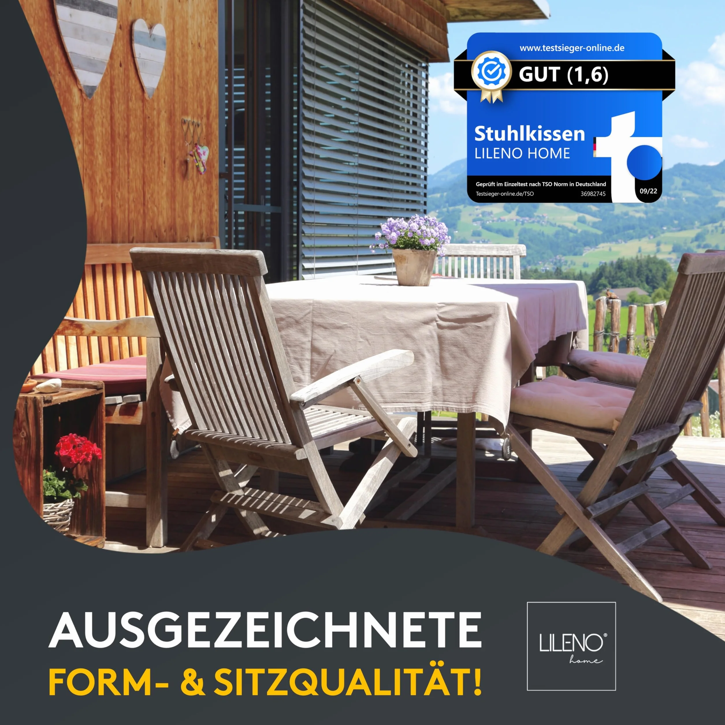 LILENO HOME Zestaw 2 poduszek na krzesło antracytowe (40 x 40 x 4,5 cm) - wygodne odporne na promieniowanie UV wewnątrz i na zewnątrz