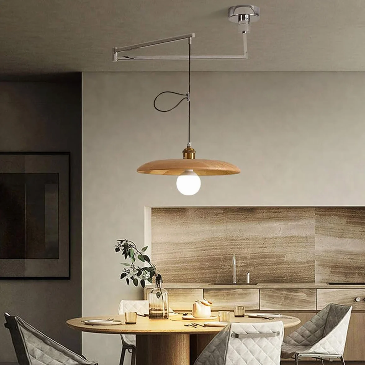 Nowoczesna regulowana drewniana lampa wisząca z połowy wieku - vintage przemysłowa lampa sufitowa z ramieniem obrotowym do jadalni kuchni wyspa restauracji żyrandol oświetlenie