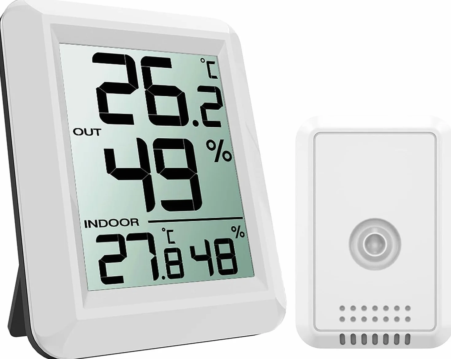 ORIA Termometr i higrometrum cyfrowy do internego i eksternego użytku, monitor wilgotności powietrza, termohigrometr z czujnikiem zewnętrznym, duży wyświetlacze LCD, przełącznik ℃/℉