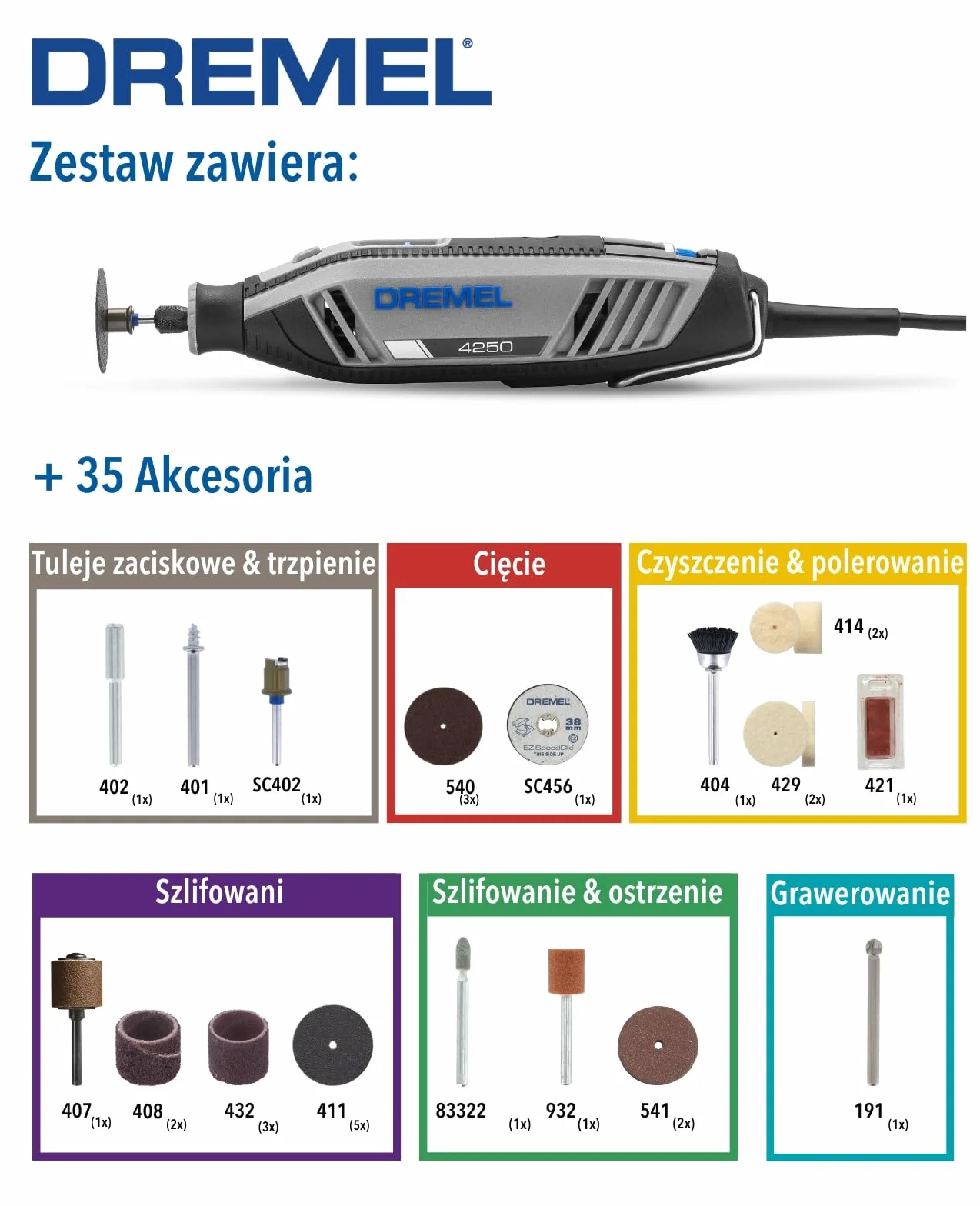 Dremel 4250 Narzędzie obrotowe 175 W – zestaw z narzędziem wielofunkcyjnym i 35 akcesoriami, silnik 175 W ze sterowaniem elektronicznym, regulacja prędkości obrotowej 5 000 – 35 000 obr./min