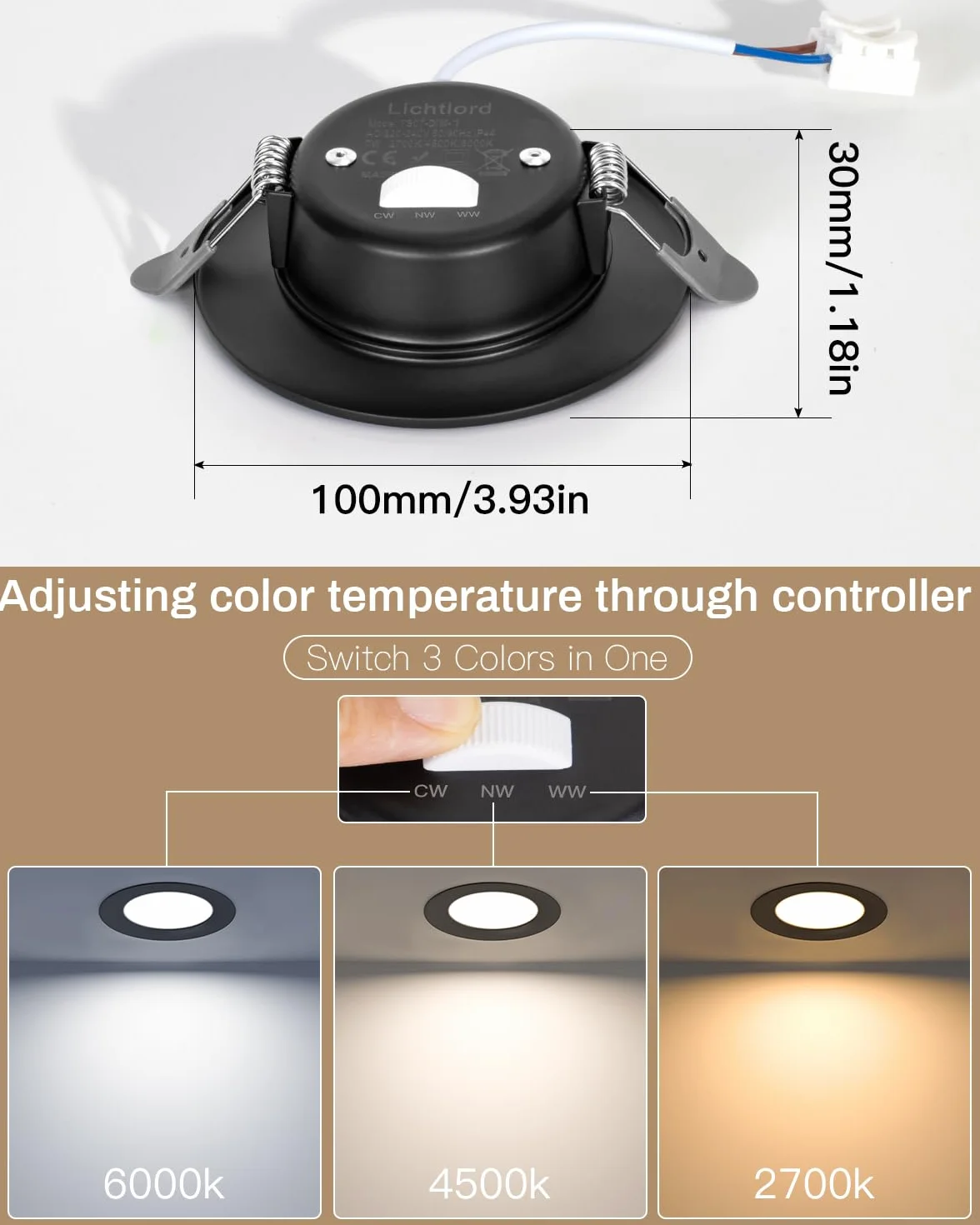 reflektor LED wpuszczany Extra Flat 7W 700LM, odpowiednik żarówki 70W, reflektor sufitowy 2700K 4500K 6000K, regulowany, reflektor łazienkowy IP44, zestaw 10 szt., okrągły ultra cienki