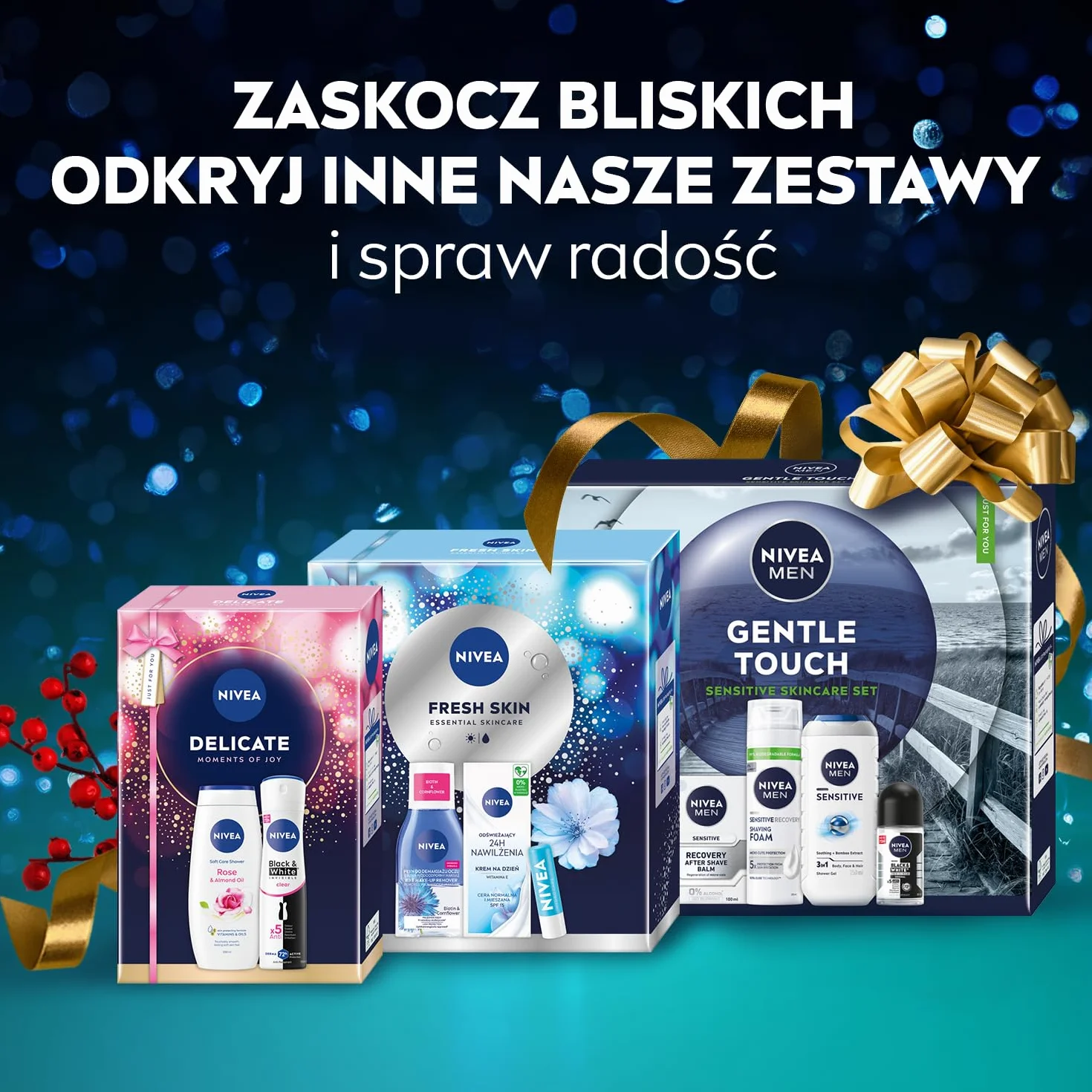 NIVEA Calming Świąteczny prezent - Zestaw kosmetyków dla kobiet do ciała: żel pod prysznic Creme Soft i antyperspirant Black&White