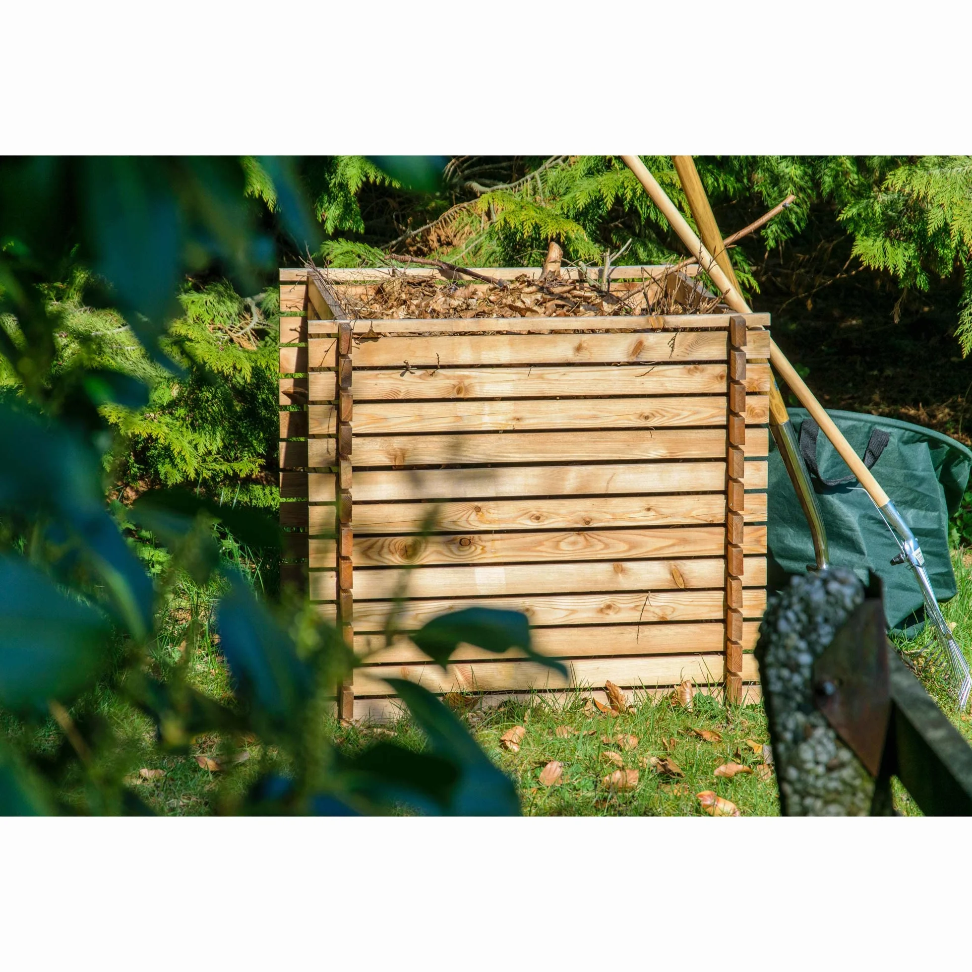 dobar® Green Label 58630FSCe kompostownik z drewna modrzewiowego, z systemem wtykowym, kwadratowy pojemnik na kompostownik z litego drewna, 420 l, zestaw do montażu, 79 x 79 x 79 cm, kolor naturalny