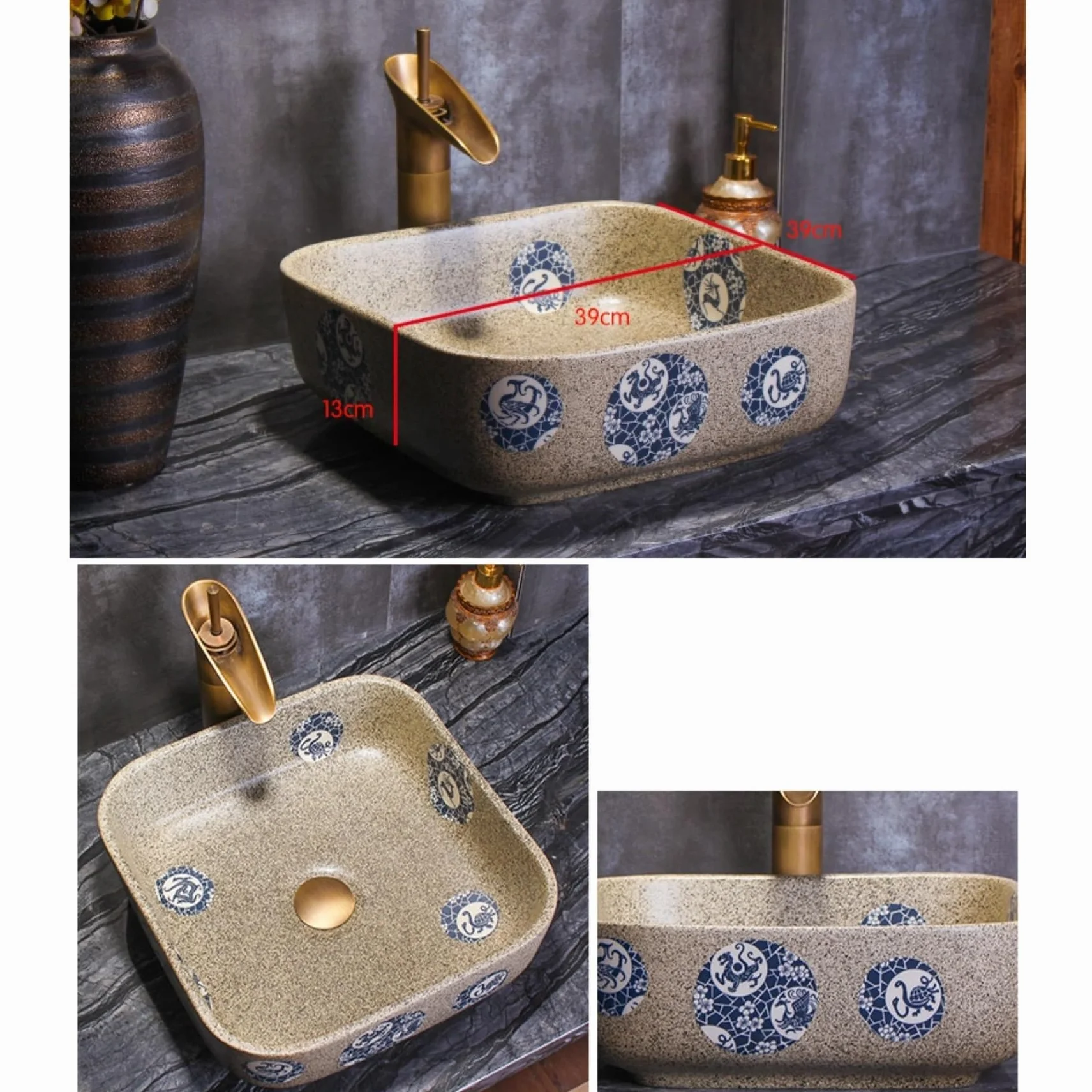 Umywalka łazienkowa ceramiczna umywalka nablatowa w stylu retro, umywalka (akcesoria w zestawie) umywalka