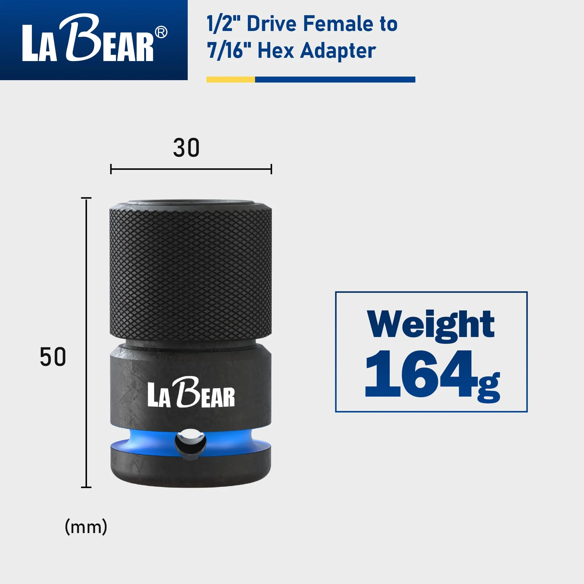 LABEAR TOOL Adapter klucza udarowego, napęd żeński 1/5.1 cm na konwerter sześciokątny 7/40.6 cm, szybkie zwalnianie, uchwyt szybkiej wymiany, adapter do wiertarki udarowej, stalowe klucze grzechotkowe