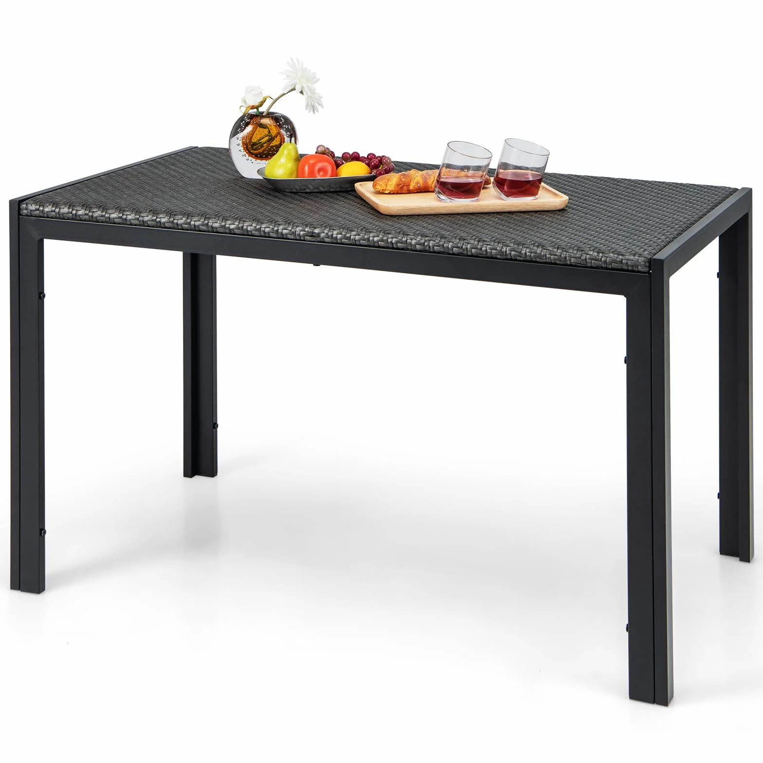 COSTWAY Stół ogrodowy rattanowy 120x71x72 cm prostokątny z metalową ramą