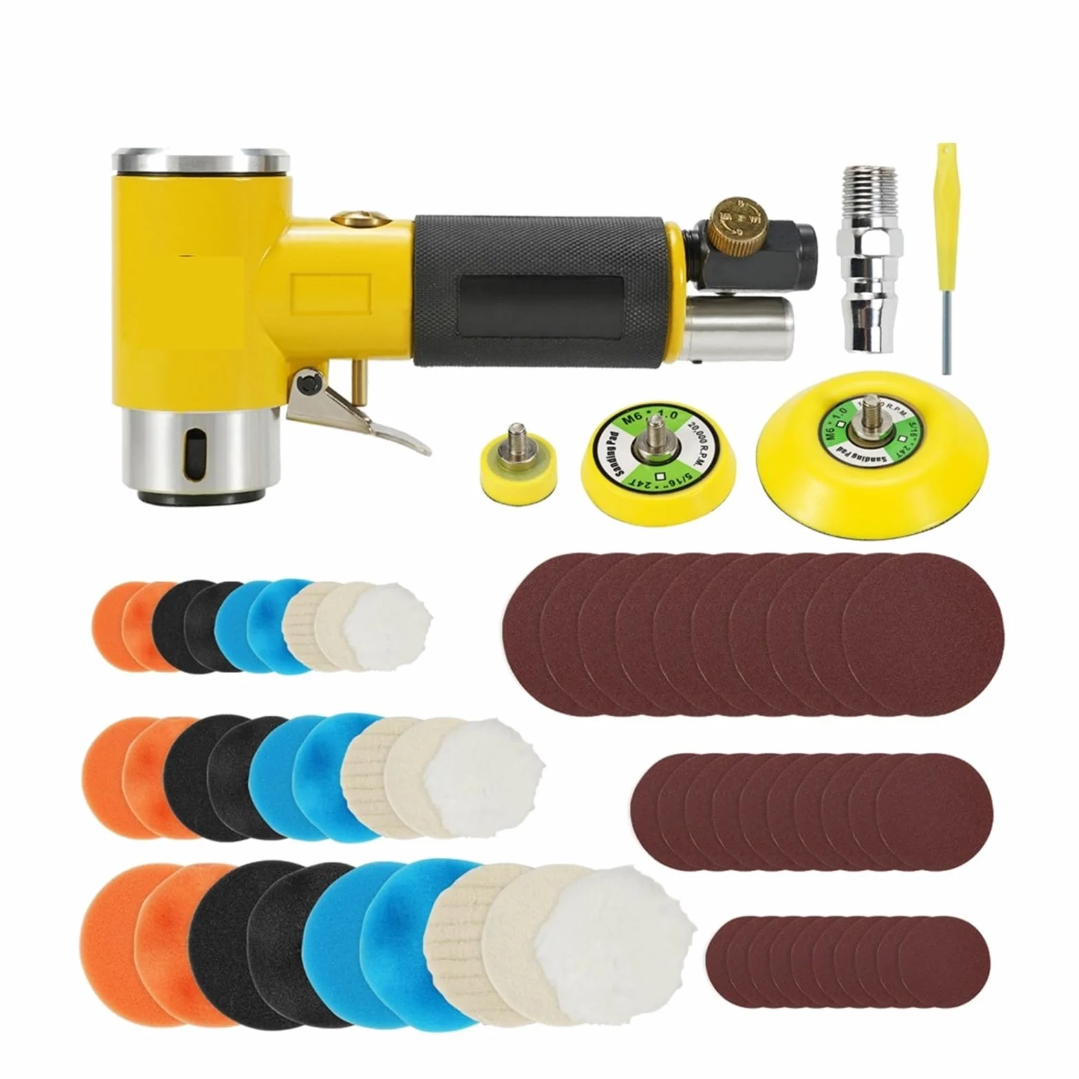 Polerka na mokro, Mini Orbital 2/3 "Szlifierka pneumatyczna Pneumatyczna polerka Szlifierka Bufor Dual Action Polerka oscylacyjna 80 szt. Zestaw papieru ściernego(HF-942)