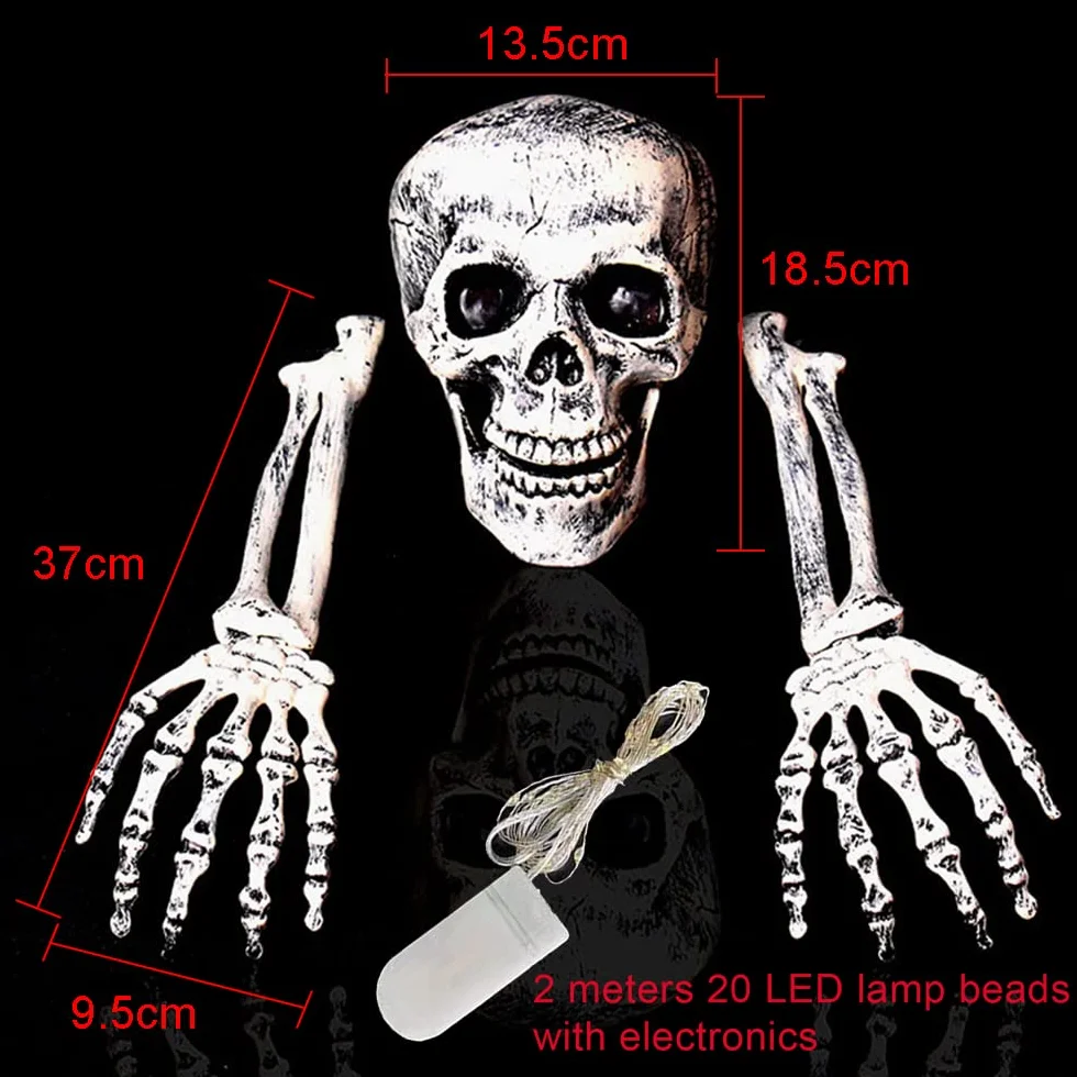 Dekoracyjny Szkielet na Halloween Straszna Czaszka z Łańcuchem Świetlnym Fioletowa