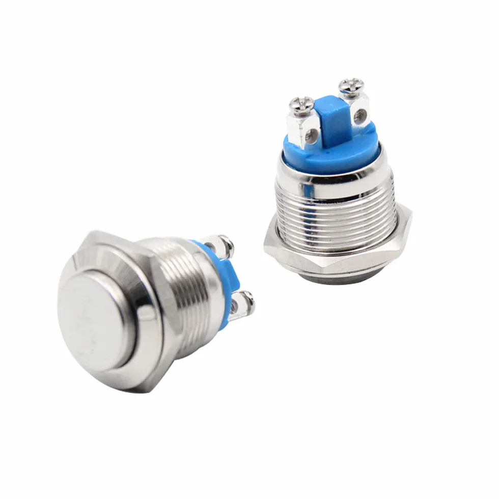 10 szt. premium 16 mm metalowy chwilowy przełącznik przyciskowy, 2-pinowy zacisk śrubowy IP65 wodoodporny przełącznik z przyciskiem startowym, okrągły przełącznik z wysokim łbem 3 A 250 V