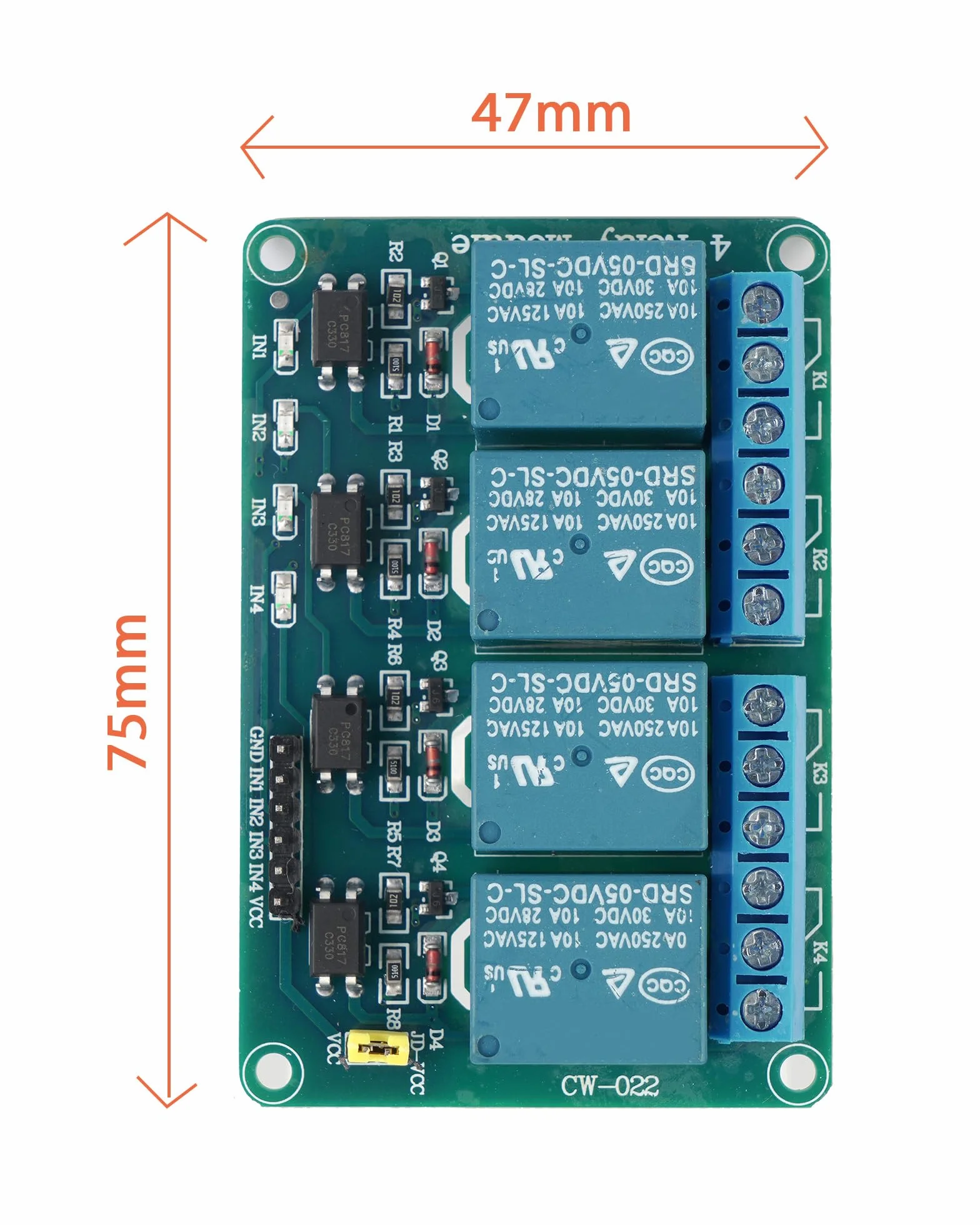 4-kanałowy moduł przekaźnika z transoptorem do Raspberry Pi Arduino TTL Logika PIC DSP AVR ARM