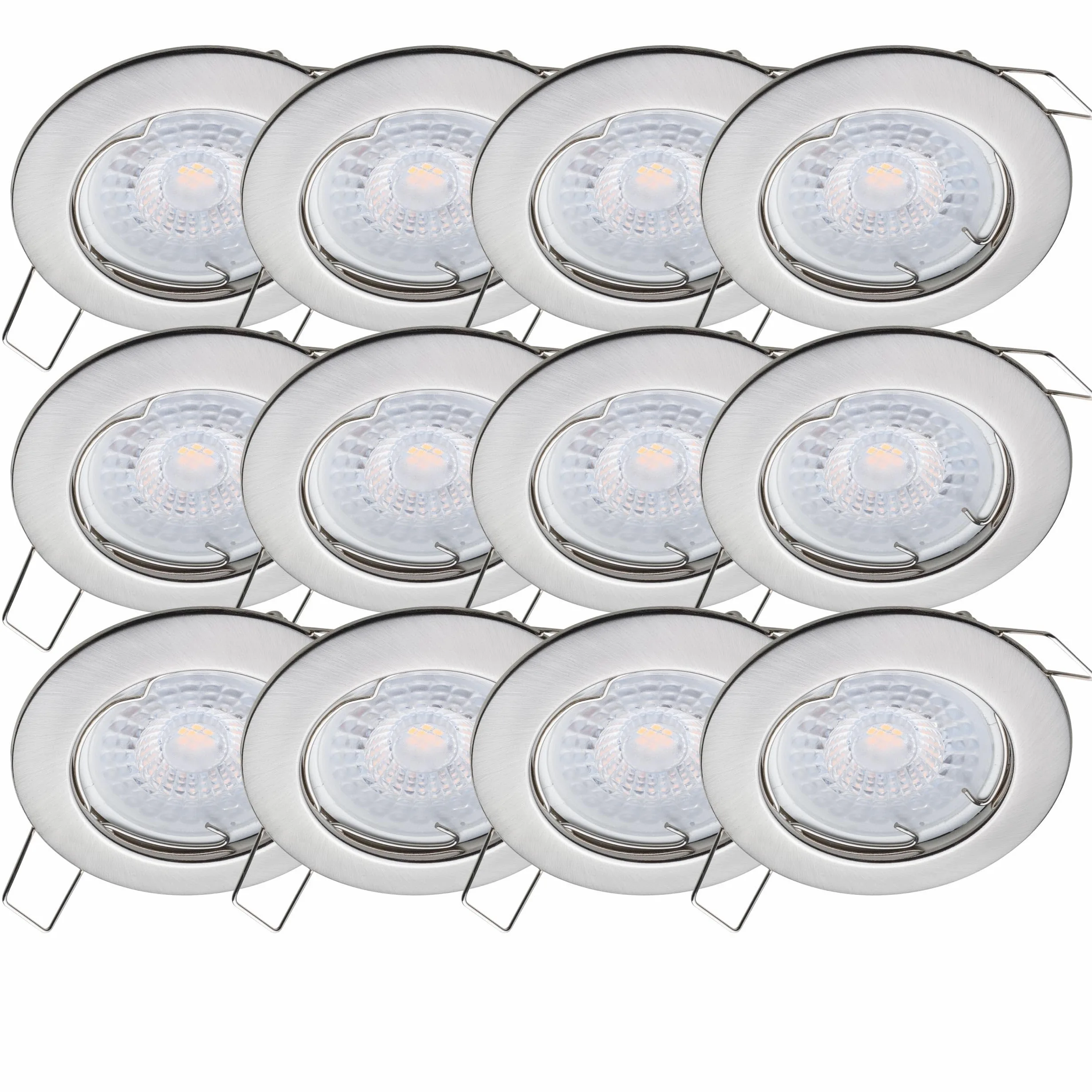 Oktaplex Lighting Zestaw 12 reflektorów LED do zabudowy 230 V – bezstopniowe ściemnianie – 4,9 W 4000 K 370 lm neutralna biel – spot sufitowy stal szlachetna szczotkowana wymiar otworu 60 mm