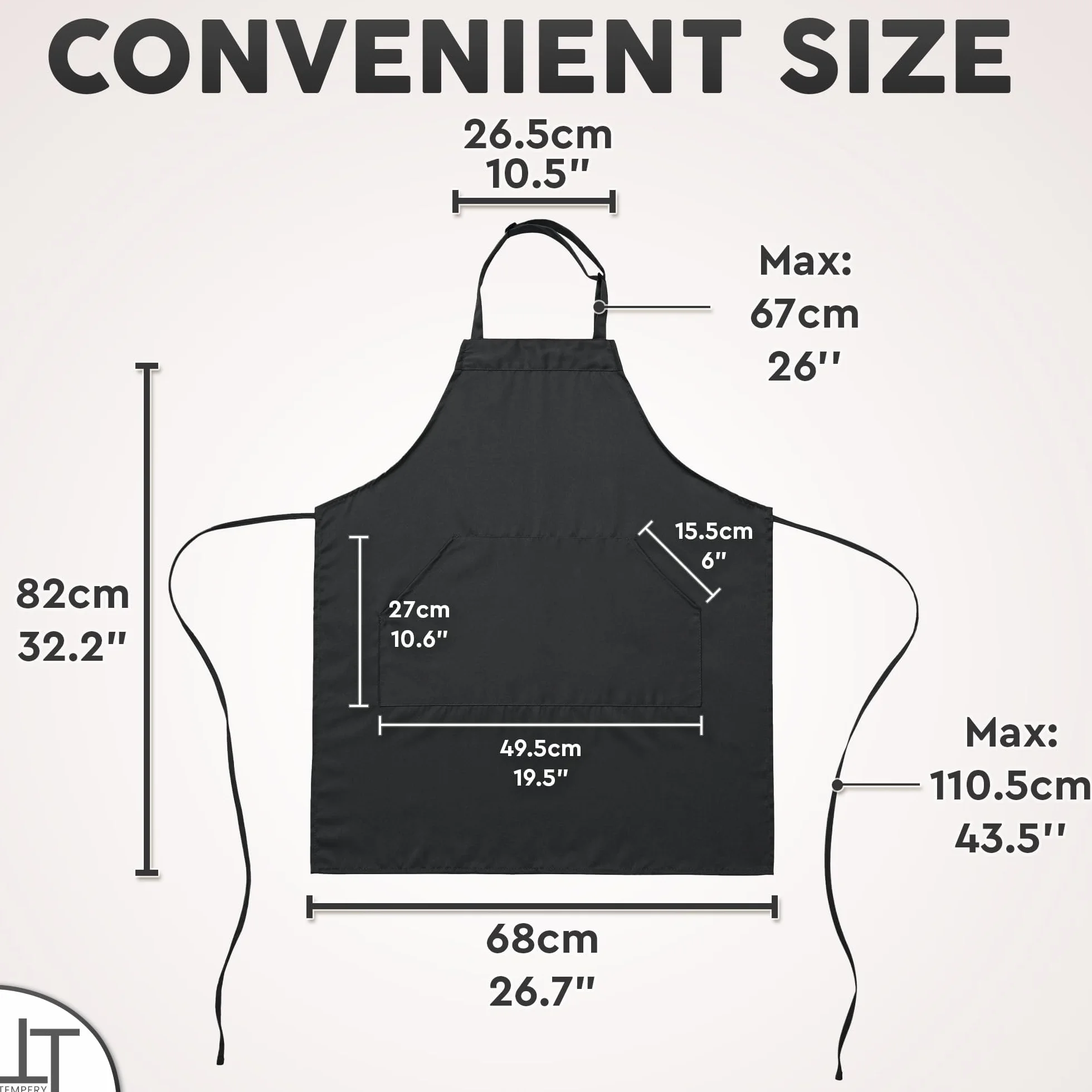 Adjustable Black Kitchen Apron for Men & Women - 80% Polyester 20% Cotton with Large Pocket