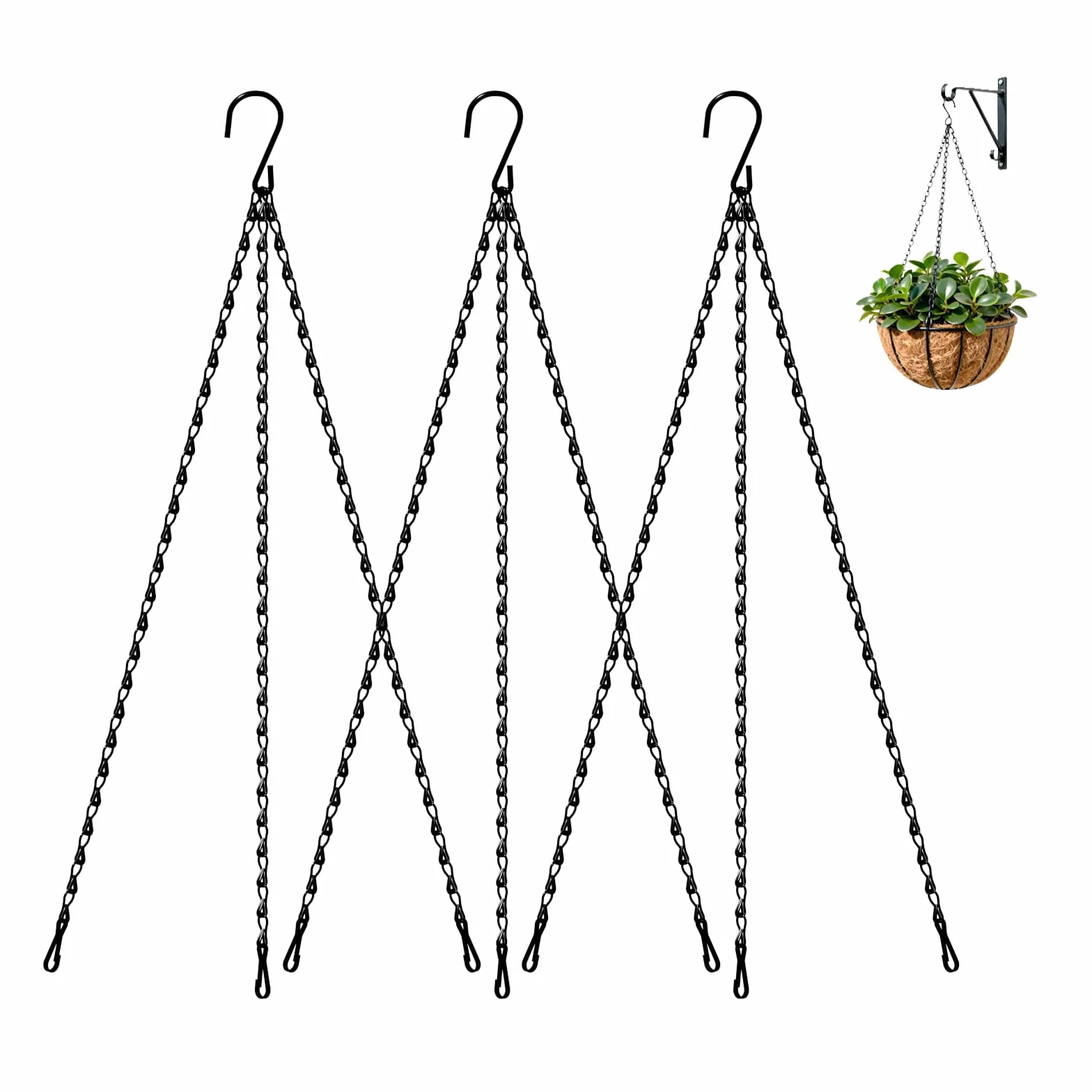 Bamworld 3 Szt. Czarnych Łańcuchów 47 cm - Uniwersalne Wieszaki do Donic, Karmników, Lampionów i Dekoracji Ogrodowych na Zewnątrz i do Wnętrz