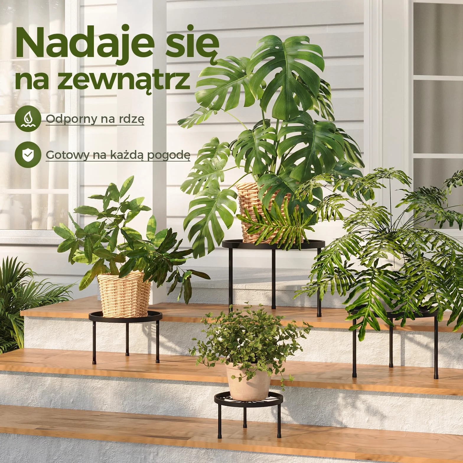 Bamworld 5 Sztuk Metalowe Stołki pod Kwiaty, Czarny Żelazny Stojak na Doniczki, Odporny na Korozję, Okrągły do Dekoracji Domu i Ogrodu