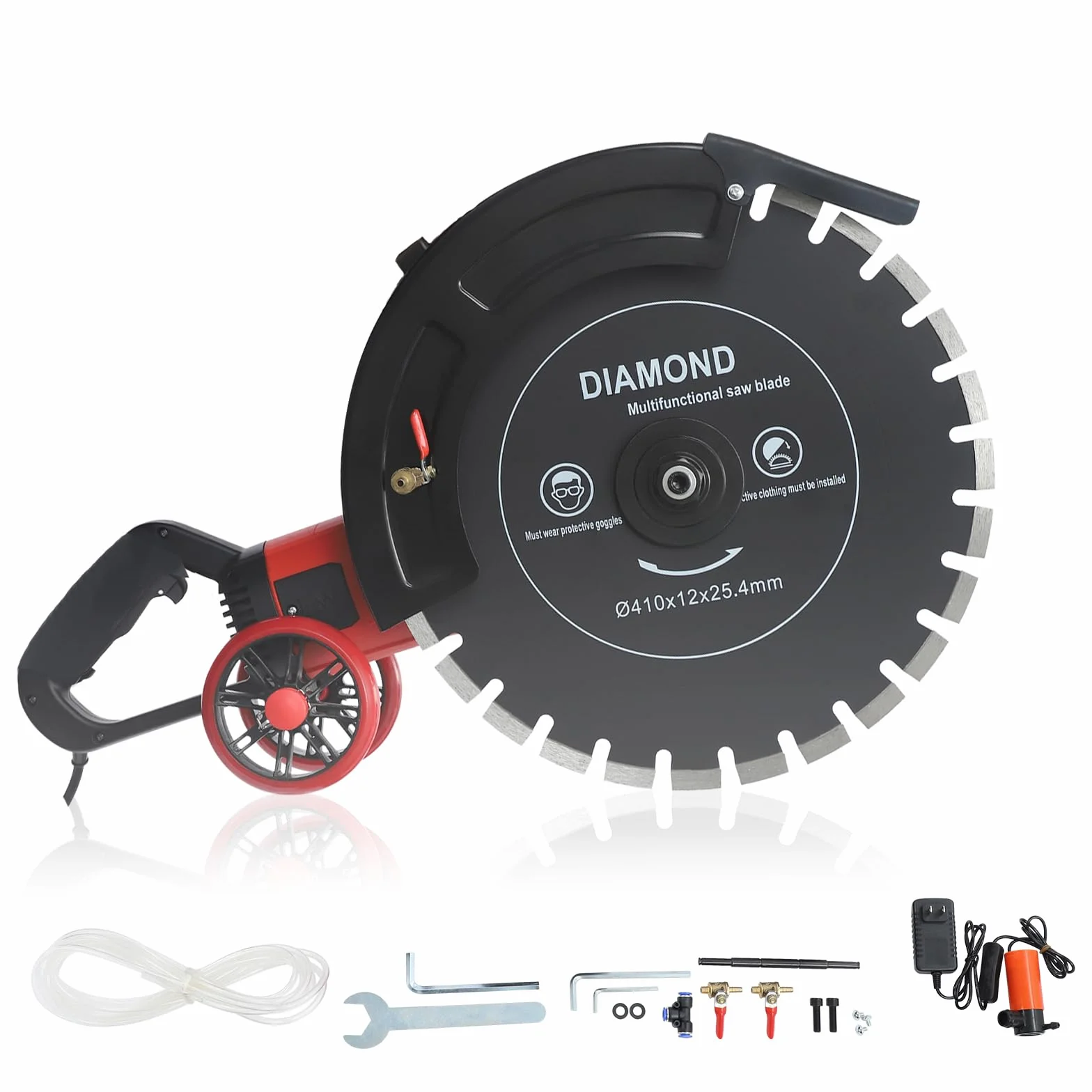 Elektryczna piła do betonu 410 mm, 4000 W, silnik z czystej miedzi, 3000 obr./min, głębokość cięcia 165 mm, piła na mokro/sucho z pompą wodną, tarcza diamentowa do betonu, kamienia, cegieł