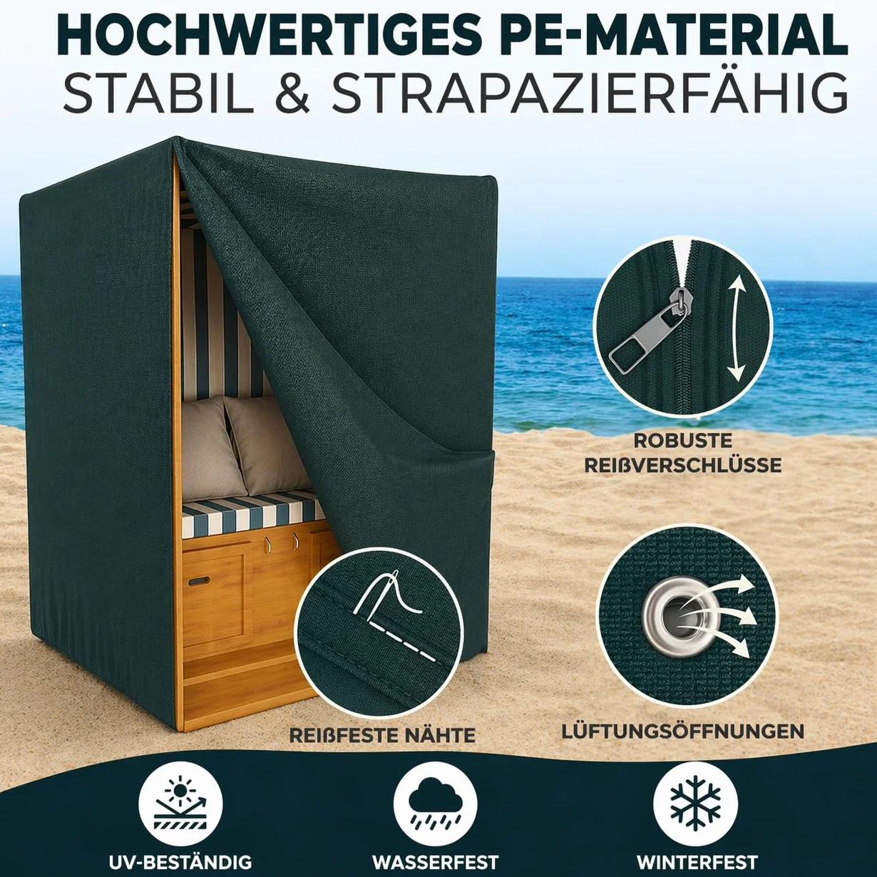 Kronenburg Pokrowiec ochronny na kosz plażowy zielony 135-165 x 125 x 90 cm