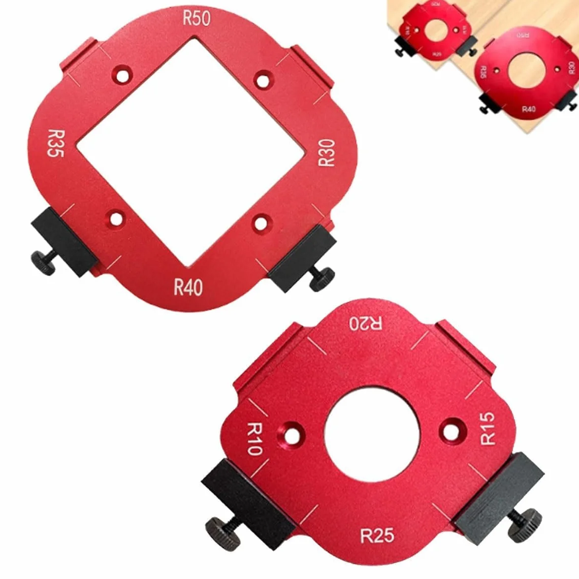 2 sztuki szablon do frezarki jig radius, szablony frezarskie do frezarki górnowrzecionowej, do obróbki drewna R10 R15 R20 R25 R30 R35 R40 R50 szablony do frezowania promieniowego - precyzyjna obróbka