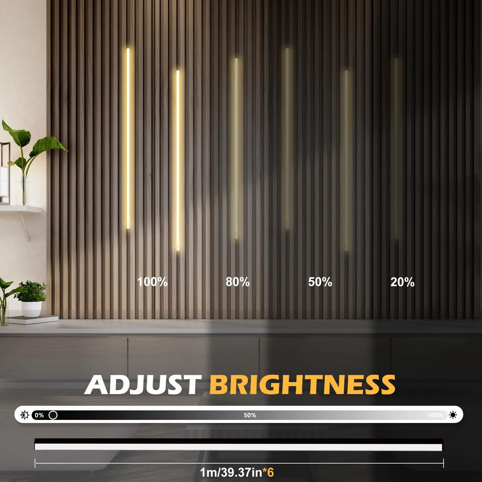 Wbudowane diody LED do paneli akustycznych, 6 sztuk, 100 cm, możliwość ściemniania, ciepła biel, z włącznikiem dotykowym, panele akustyczne LED, równoległe, panele akustyczne, oświetlenie
