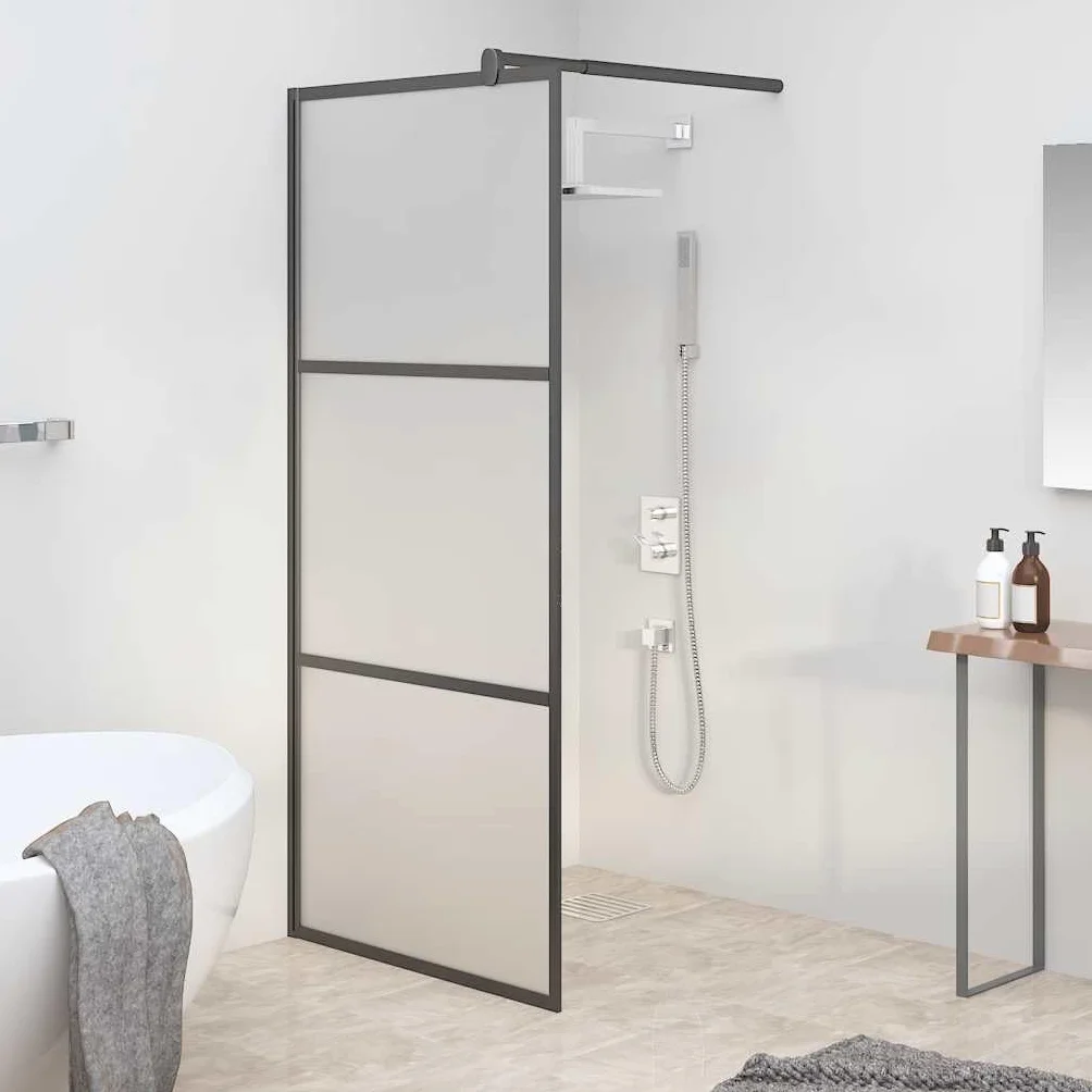 Ścianka prysznicowa Walk-In 80 x 195 cm ESG matowe szkło czarne z aluminiową ramą, regulowana, ochrona przed pryskaniem, ścianka boczna łazienka, akcesoria sanitarne do wnęki i narożnika