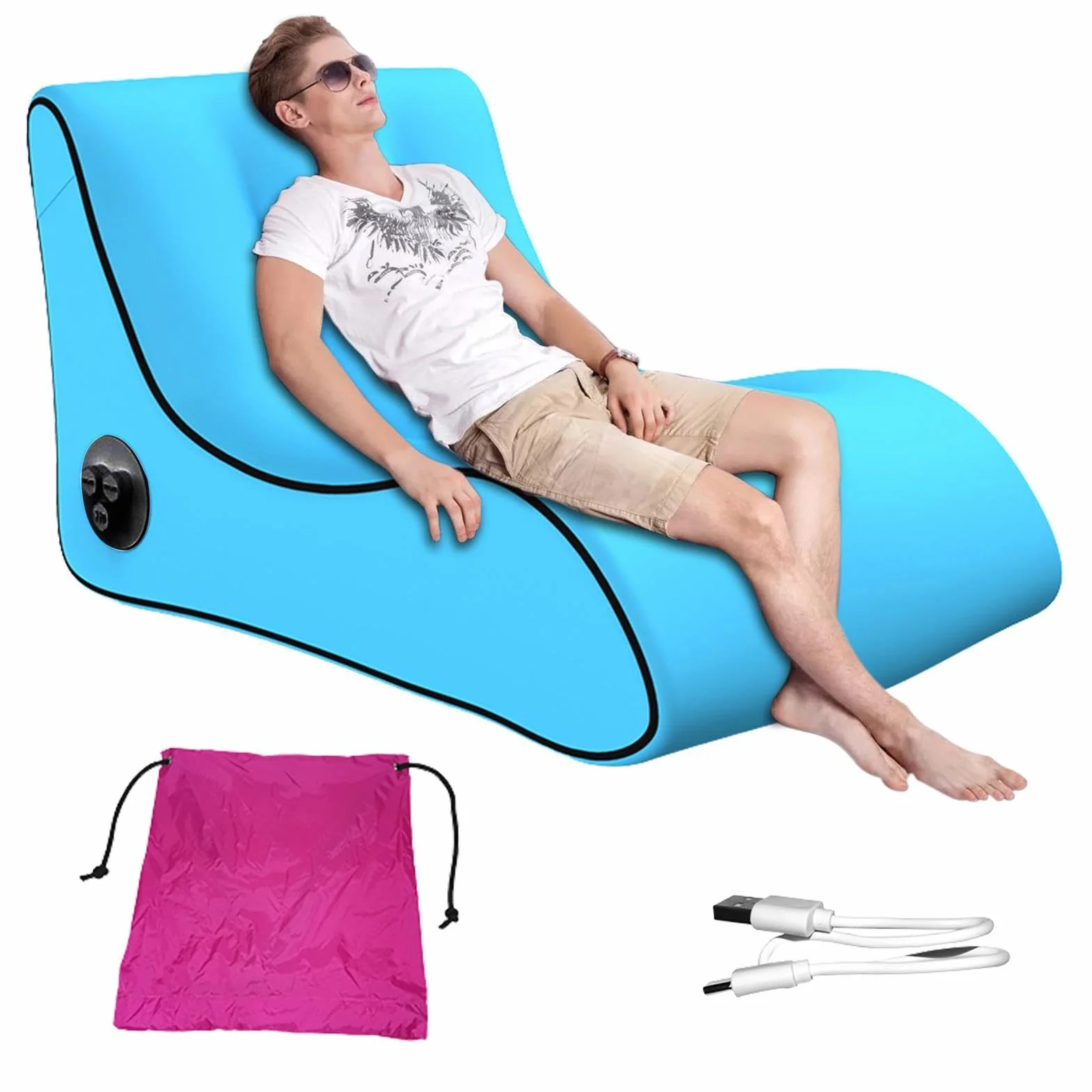 Generic Nadmuchiwana Sofa, Automatyczny Nadmuchiwany Leżak, Przenośna Nadmuchiwana Sofa, Łatwy W Instalacji, Do Wędrówek Na Świeżym Powietrzu, Niebieska