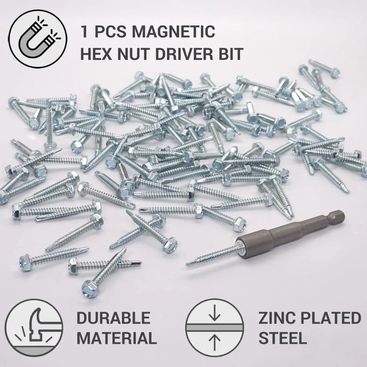 SKIR'CO (50 szt.) DIN 7504 K Stal ocynkowana 4,2 x 32 mm śruby, samoniercająca się śruba do blachy metalowej, łeb sześciokątny