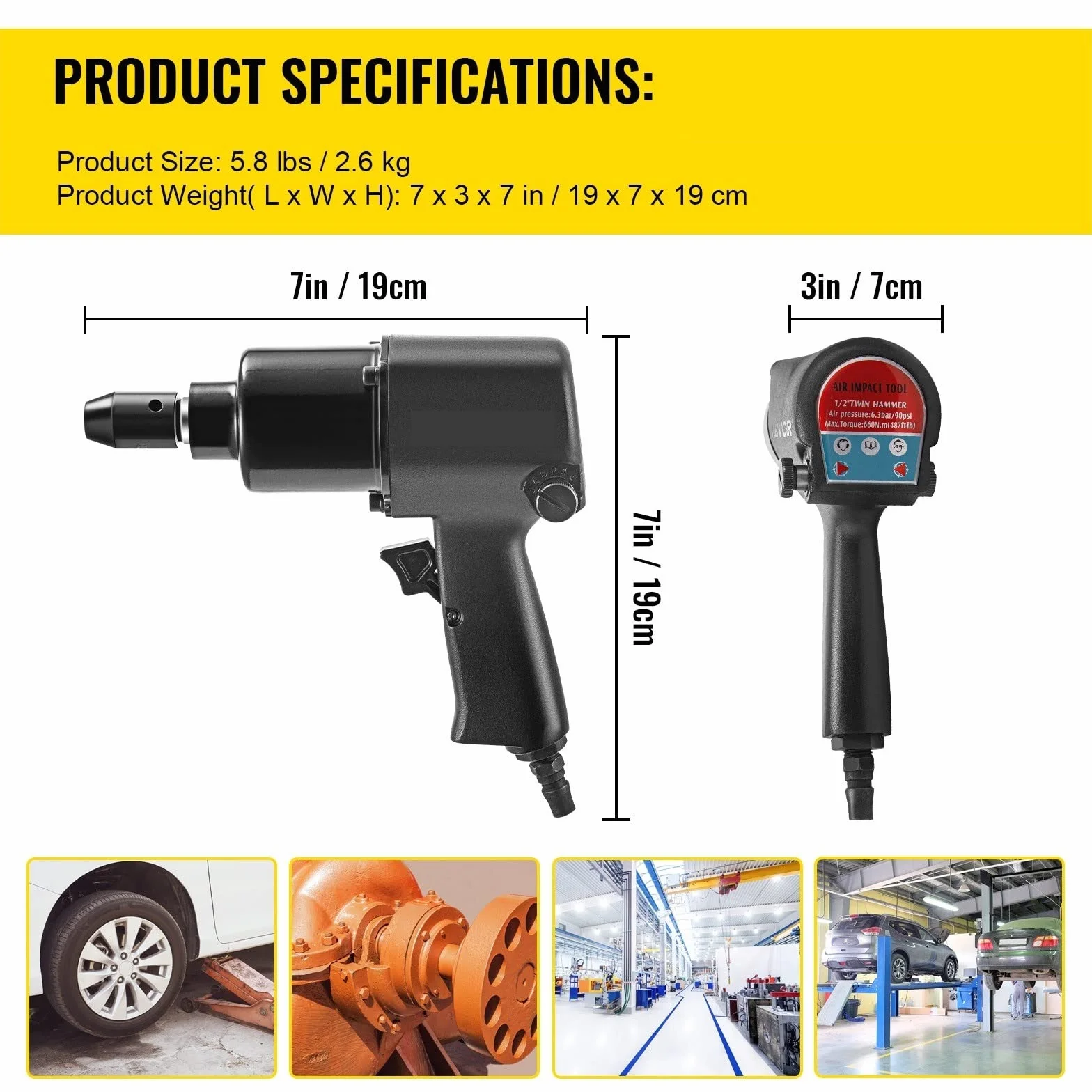 1/2in pneumatyczny klucz udarowy Spanner Torque 660N.m Auto Spanner Key profesjonalna nakrętka opony rękawy naprawa narzędzia warsztatowego