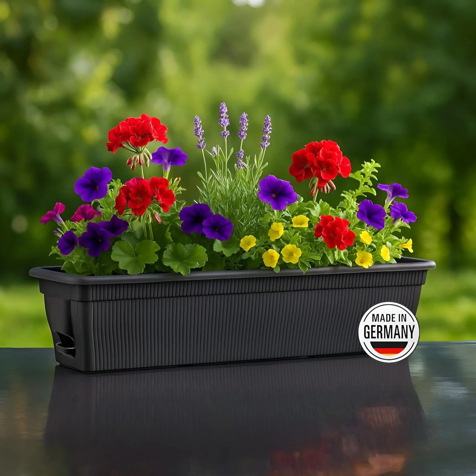 2 x skrzynka balkonowa 80 cm, skrzynka na kwiaty ze zbiornikiem wody, antracytowa, 18 l, skrzynka na kwiaty, odporna na warunki atmosferyczne, z wkładką, długa skrzynka balkonowa do ogrodu i na balkon