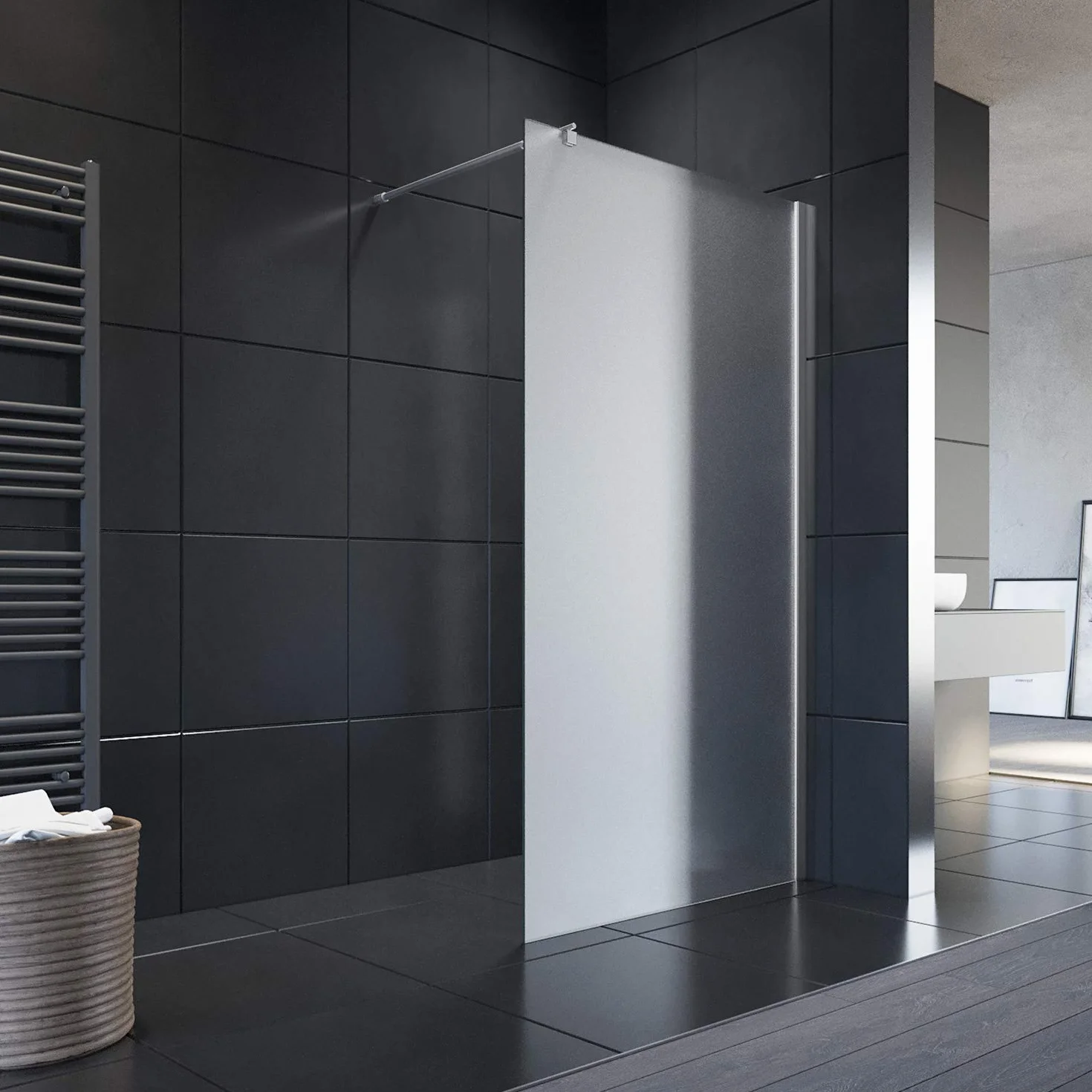 ELEGANT Prysznic Walk-In 120 x 200 cm ze stabilizatorem z 8 mm całkowicie satynowanego szkła z nanopowłoką