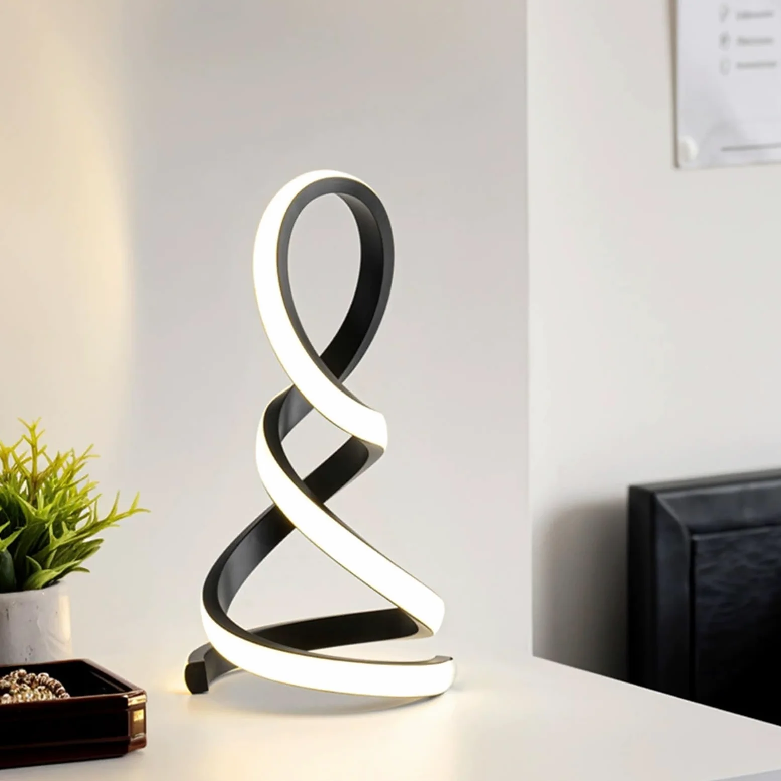 Jadssox Lampa Biurkowa LED Spiralna Czarna Liniowa Lampa Stołowa, Nowoczesne Małe Lampki Nocne Do Salonu Sypialnia Nocne Biuro, 3W 3 Tryb Kolorów Oprawa Oświetleniowa Na Szafkę Nocną