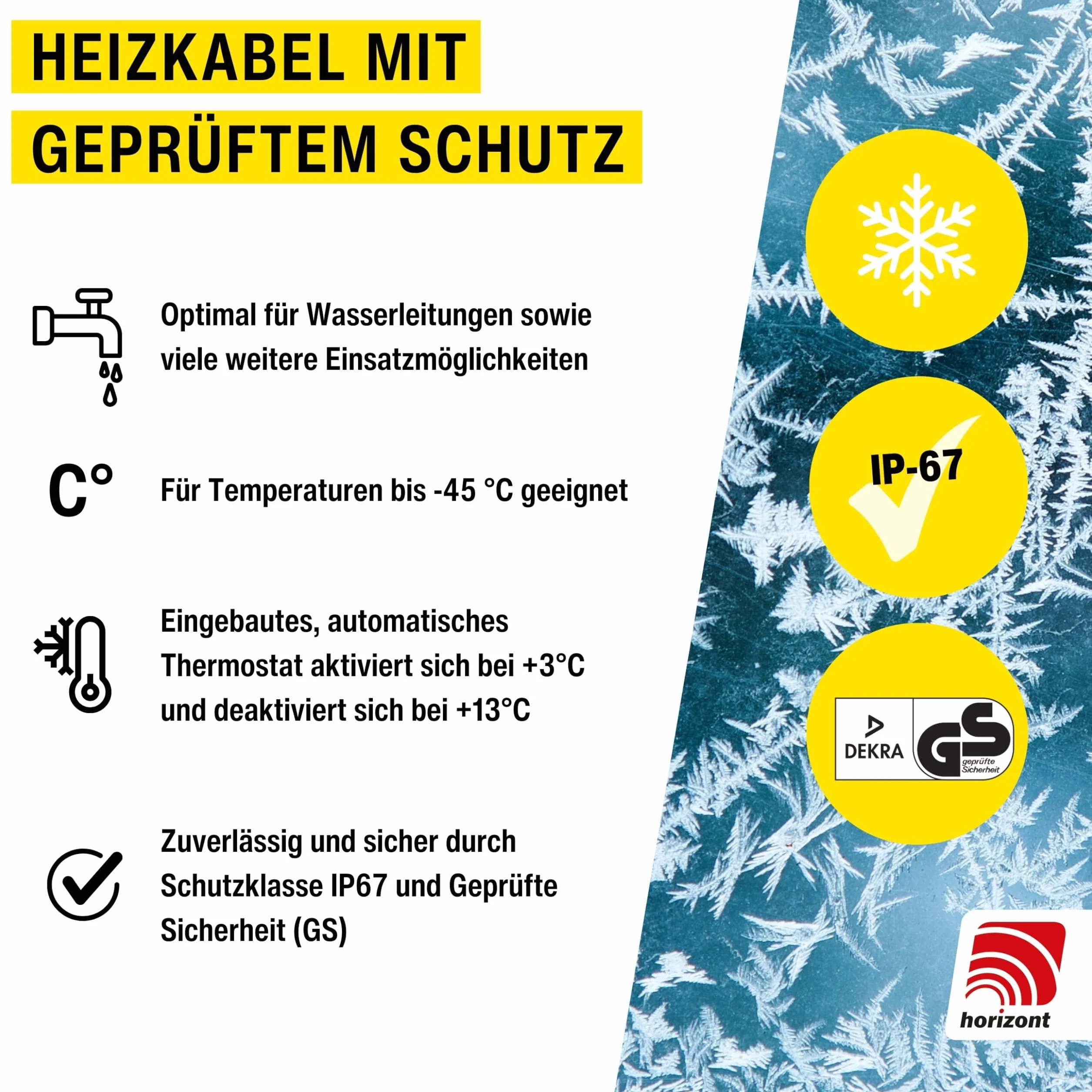 horizont Kabel grzewczy z termostatem 1-48 m, idealny do instalacji wodociągowej lub roślin, wodoszczelne ogrzewanie towarzyszące, grzejnik elektryczny, kabel grzewczy do palm