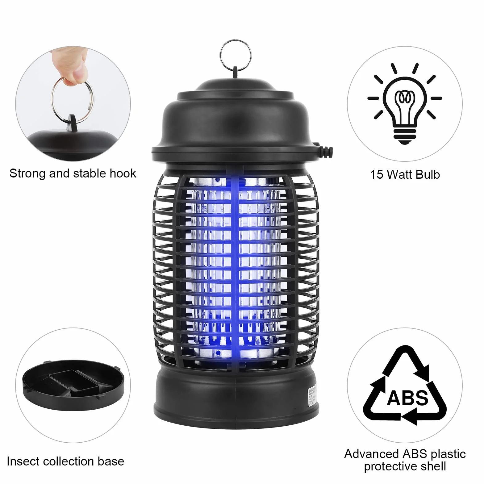 Elektryczna pułapka na owady 15 W GuKKK Mosquito Killer lampa UV 3000 V do użytku wewnątrz i na zewnątrz