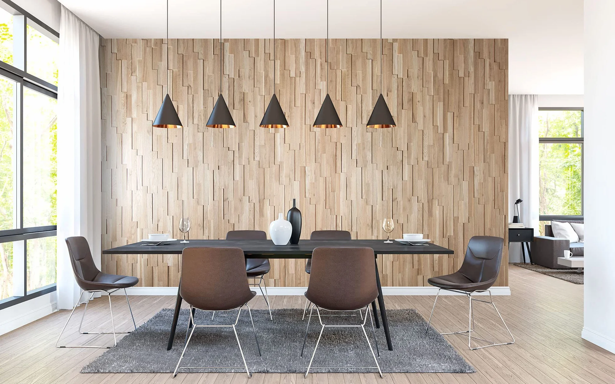Okładzina ścienna z drewna 3D w naturalnym kolorze dębu, drewniane panele ścienne firmy Wooden Wall Design model EGO (1 m²)