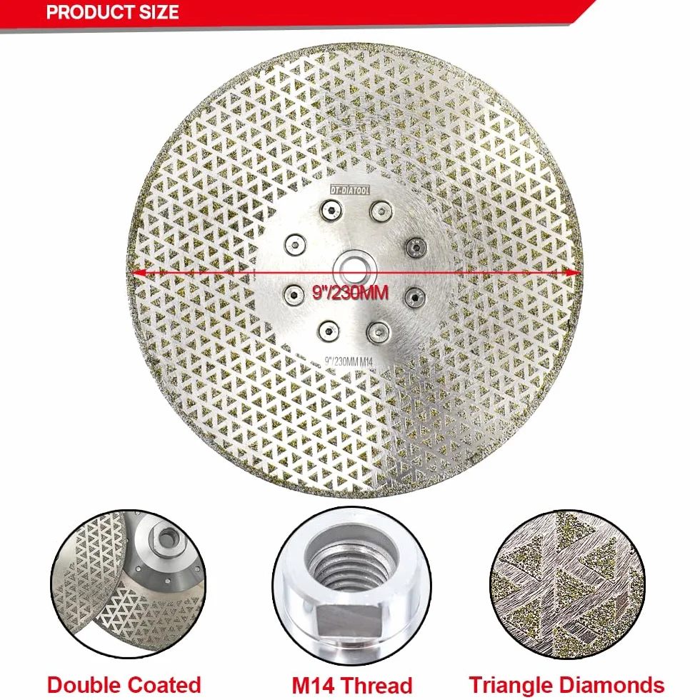DT-DIATOOL Tarcze do cięcia i szlifowania diamentowego 9 cali / 230 mm x M14 dwustronna powlekana galwanicznie do płytek granitowych kamień marmurowy