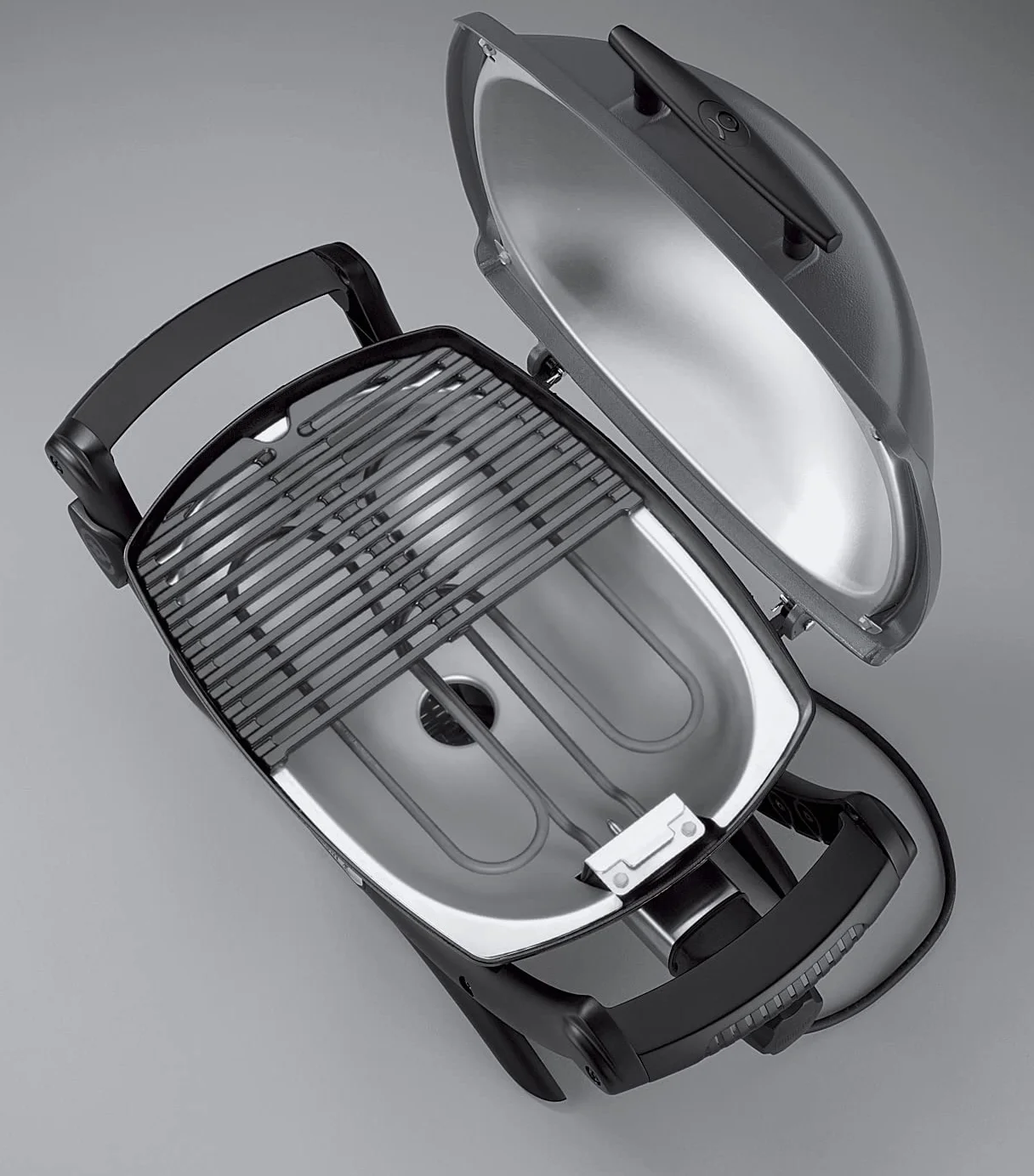 Weber Q1400 Elektryczny Grill, powierzchnia grillowania 43 x 32 cm, przenośny BBQ Grill,2-częściowy żeliwny ruszt pokryty emalią porcelanową, pokrywa i obudowa aluminiowa - Ciemnoszary (52020079)