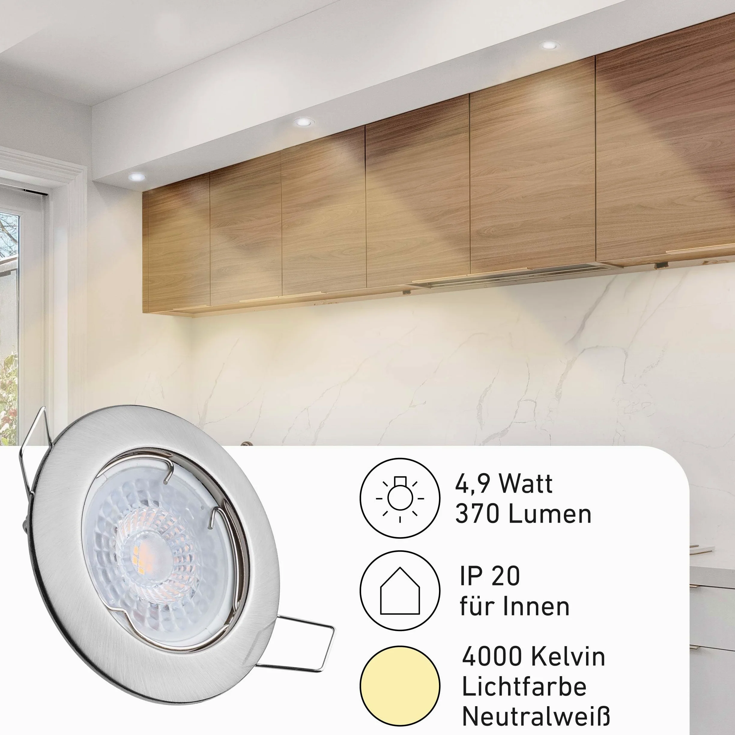 Oktaplex Lighting Zestaw 12 reflektorów LED do zabudowy 230 V – bezstopniowe ściemnianie – 4,9 W 4000 K 370 lm neutralna biel – spot sufitowy stal szlachetna szczotkowana wymiar otworu 60 mm