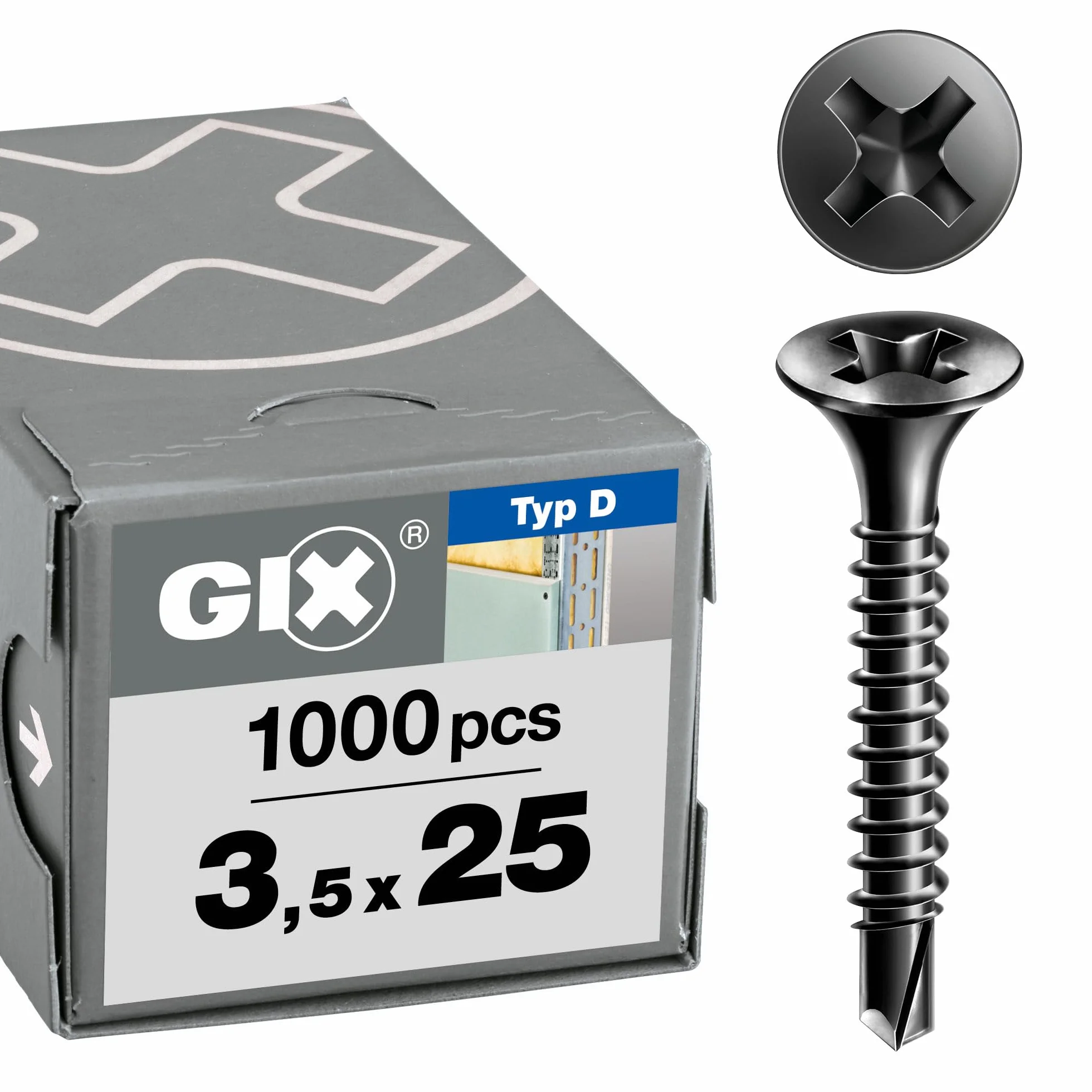 SPAX GIX-D wkręty do szybkiego montażu 3,5 x 25 mm, pełny gwint, 1000 sztuk, końcówka wiertnicza, rowek krzyżowy H2, łeb trąbkowy, śruby do suchego montażu do wzmocnionych profili metalowych – 1991170350255