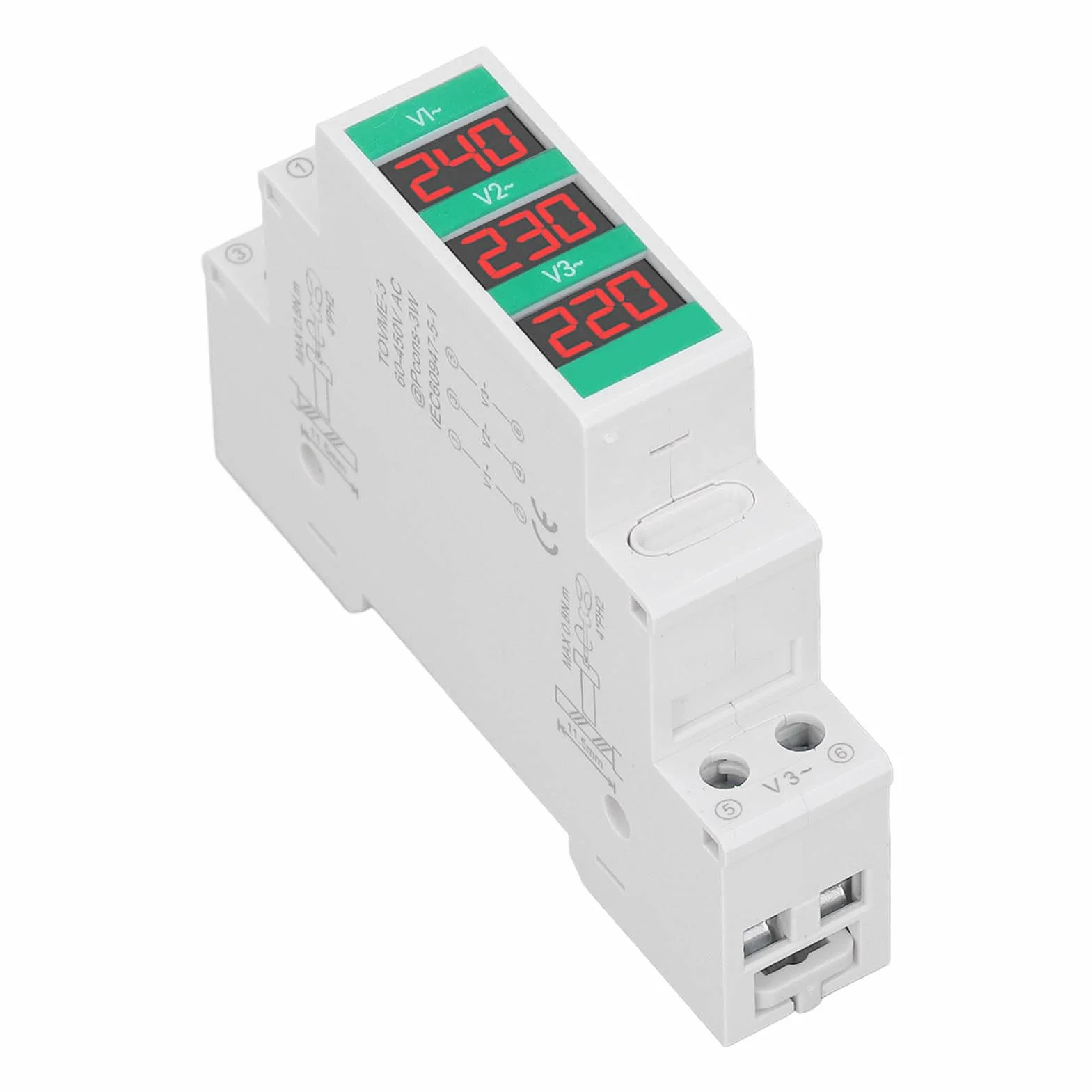 Woltomierz Trójfazowy 60-450V Ekran LCD Tester Miernika Napięcia, Montowany na Szynie DIN Woltomierz Cyfrowy i Detektor Napięcia