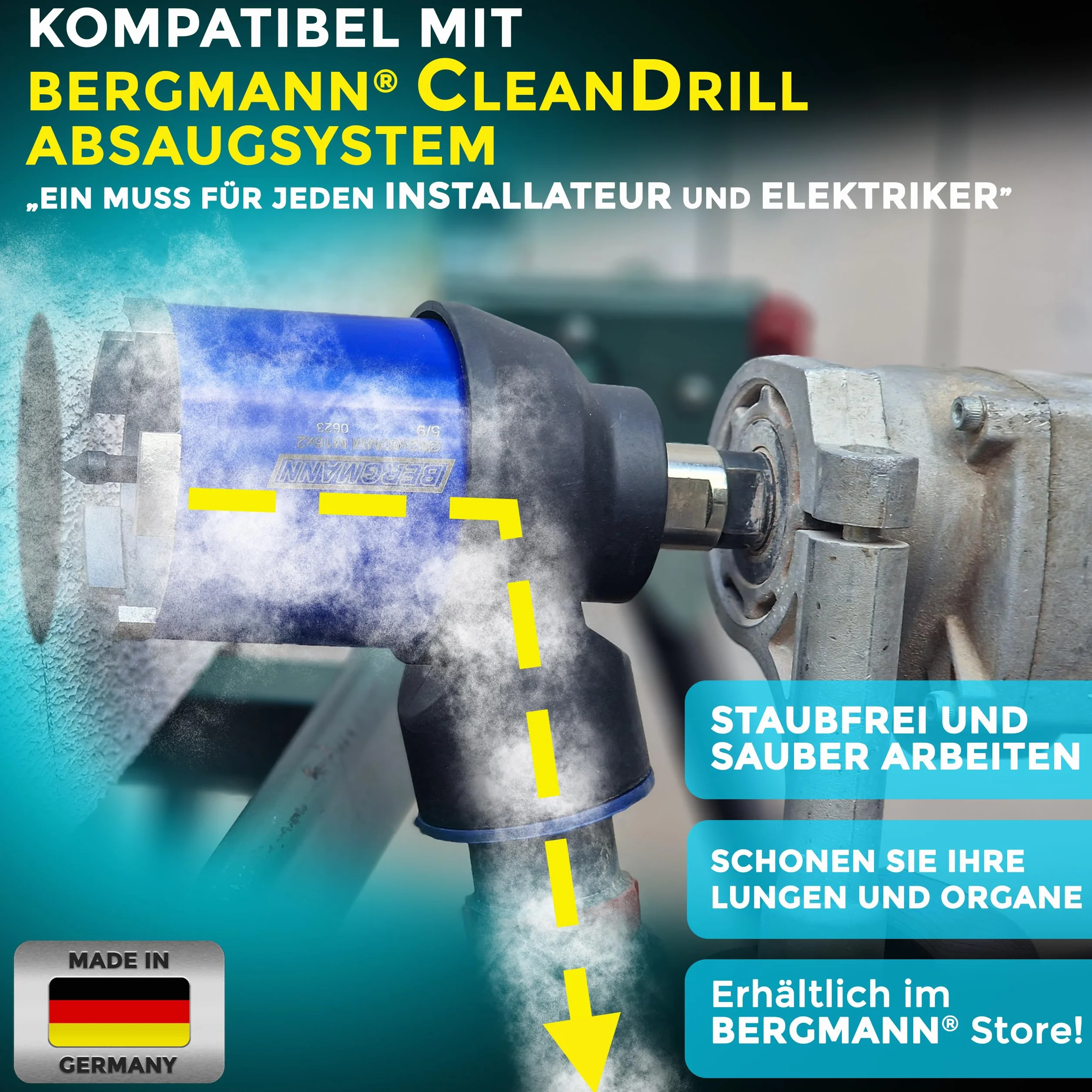 BERGMANN ® Diamentowy pogłębiacz do puszek 82 mm z adapterem SDS-Plus | M16 otwornica z 5 segmentami z otworami ssącymi | do wiertarki, muru, betonu i wielu innych