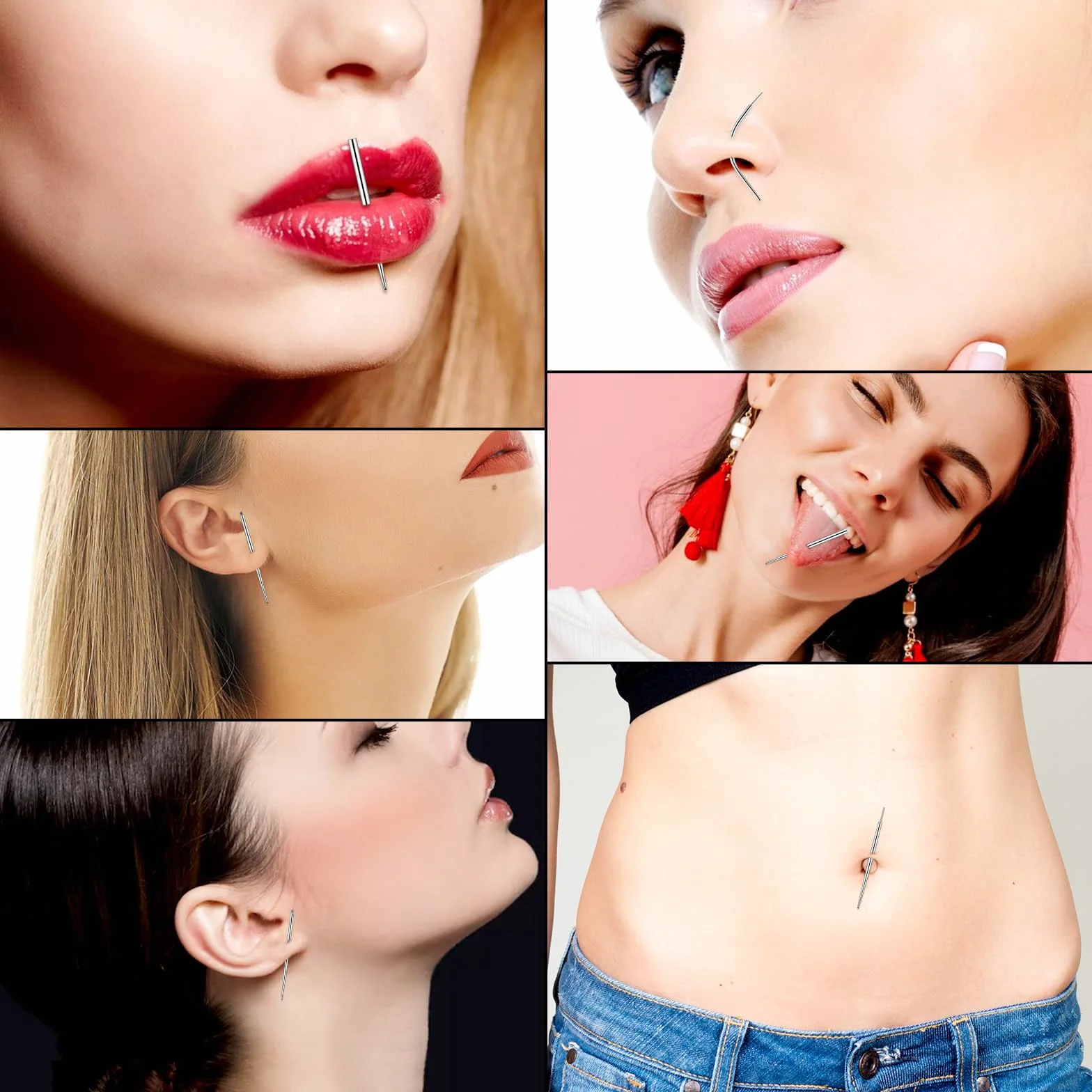 Yolev 5-częściowy zestaw narzędzi do piercingu z stalini, do rozciągania Tragus, heliksy, wargi, nosa, chrząstki, labretu, rozszerzaka do nosa
