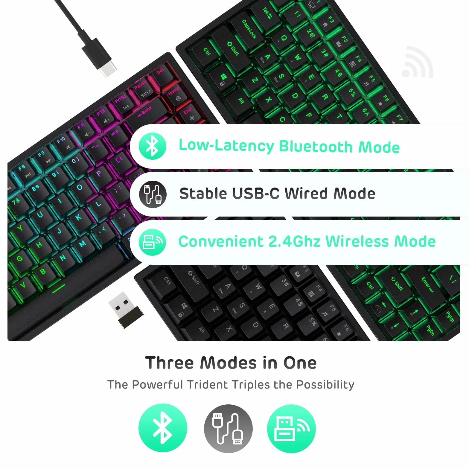 RK ROYAL KLUDGE RK84 Bezprzewodowy Bluetooth/2.4Ghz 80% RGB mechaniczna klawiatura do gier, trzy tryby podłączania klawiatury z Hot-Swappable cichy i liniowy czerwony przełącznik, czarny