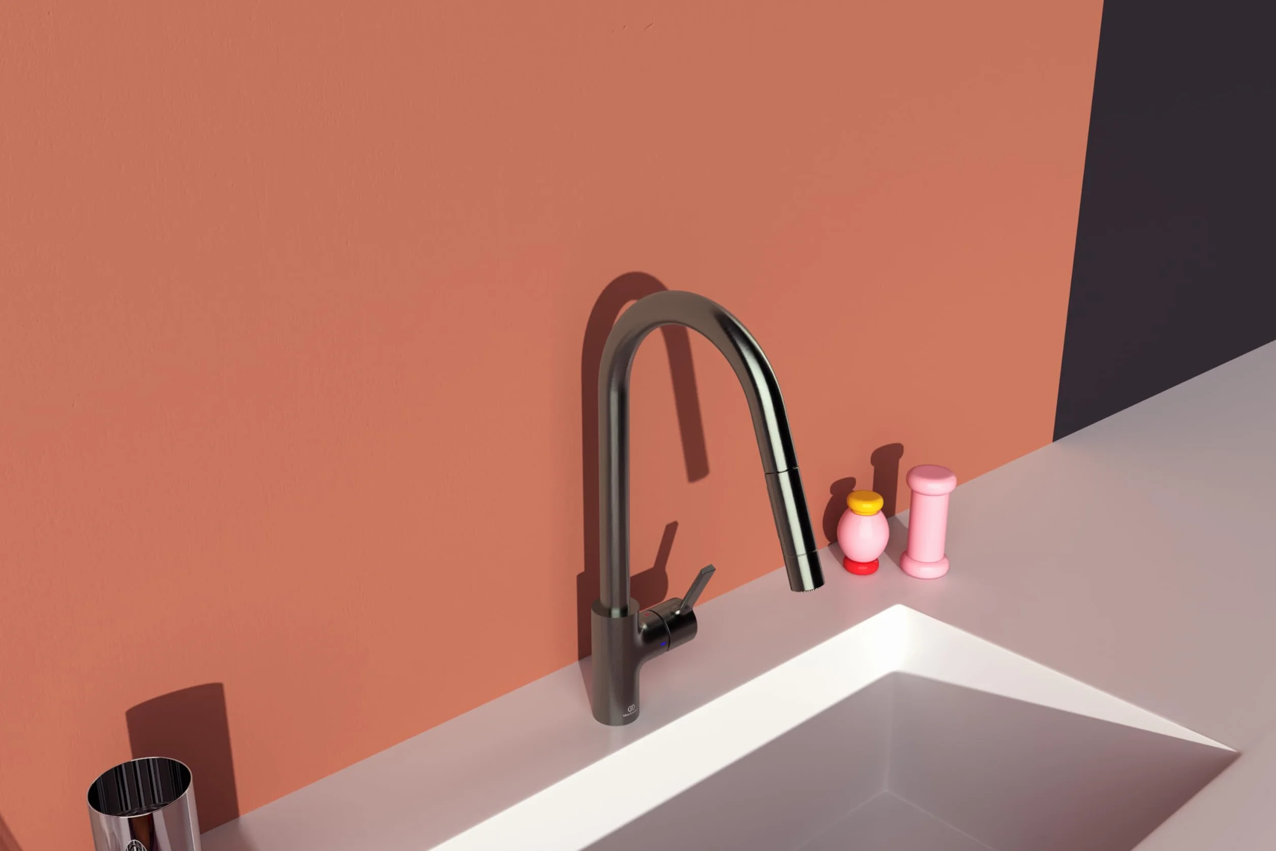 Ideal Standard - Smak jednouchwytowa bateria zlewozmywakowa do zlewu kuchennego, wysoka rura wylewkowa z dwufunkcyjną wylewką obrotową i wyciąganą, magnetic szary