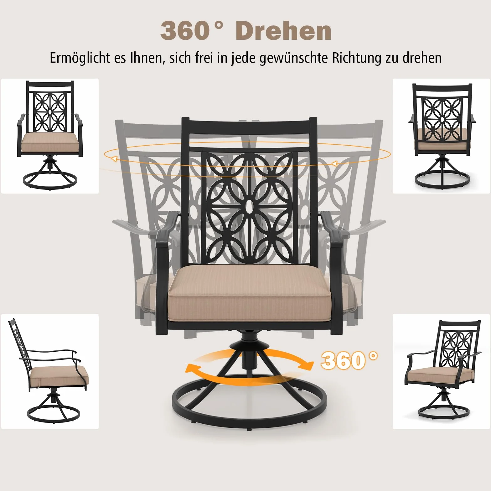 GOPLUS Zestaw 2 krzeseł ogrodowych obracanych 360° metalowych do 150 kg