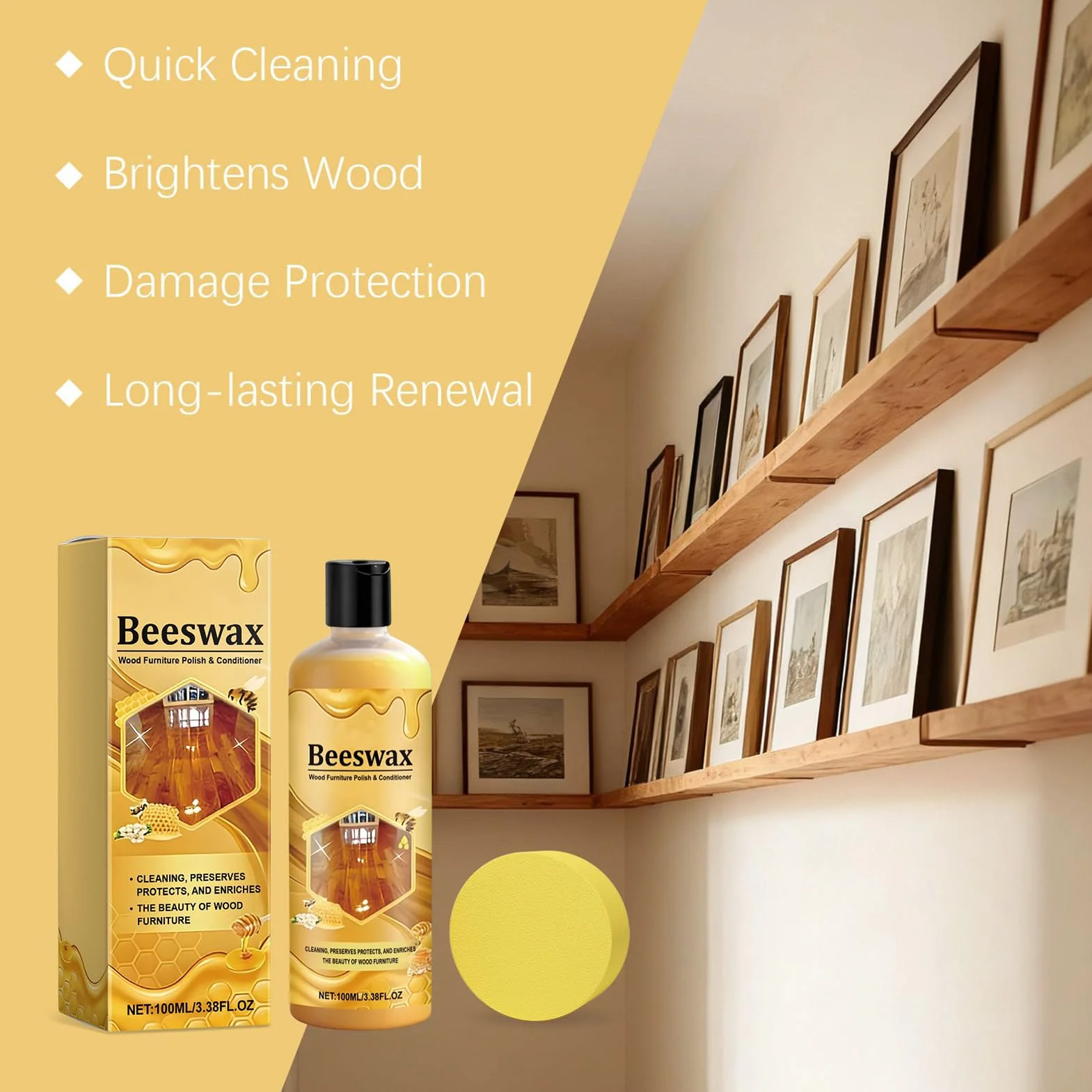 Meble do drewna | 100 ml naturalnego olejku z połyskiem - pasta | do usuwania i rozjaśniania szafek, stołów, drzwi, szuflad, podłóg kuchennych, desek do krojenia i