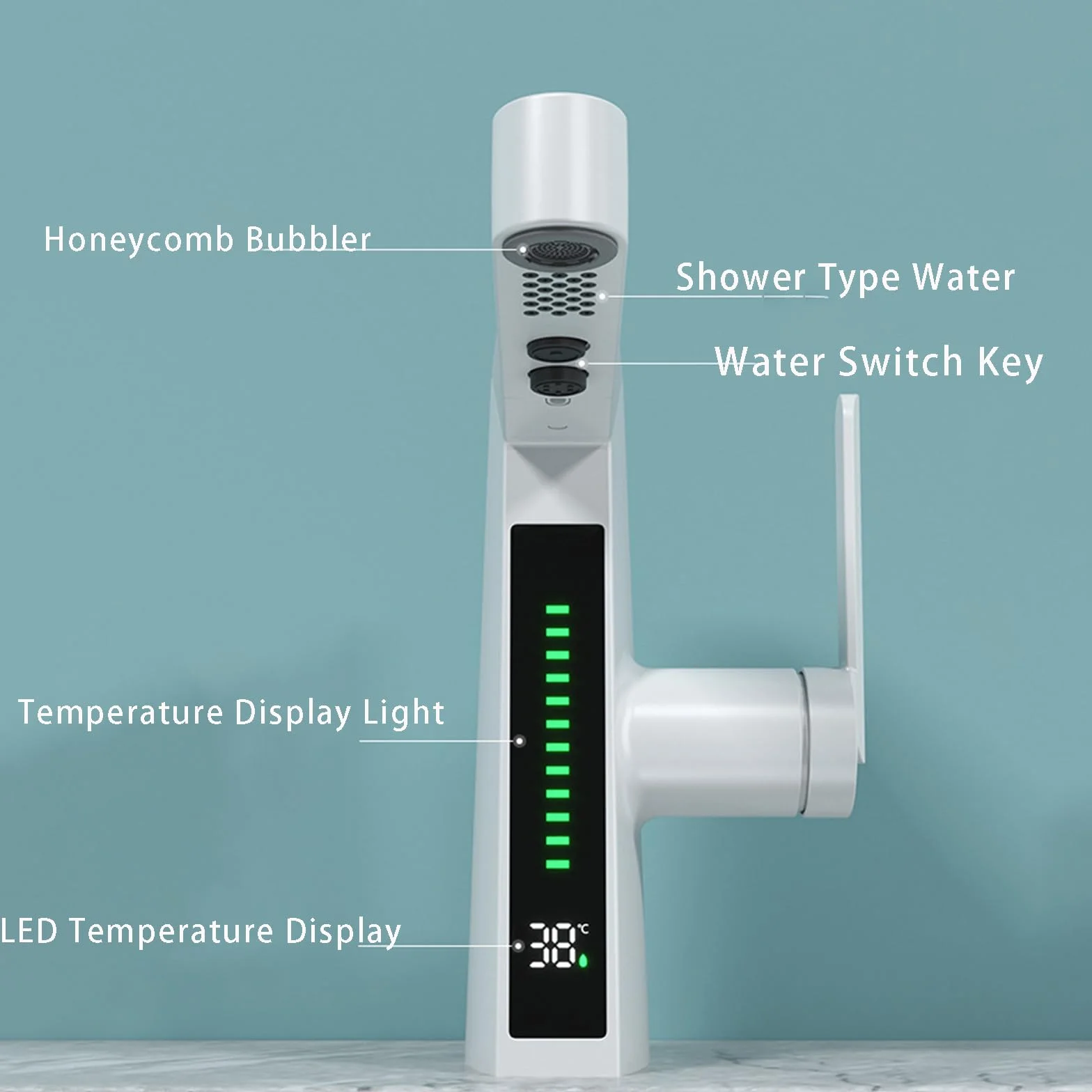 Bateria do umywalki LED, bateria łazienkowa z wyciąganą wylewką, cyfrowy wyświetlacz temperatury, mosiężna bateria umywalkowa z 2 trybami natrysku, pojedynczy uchwyt