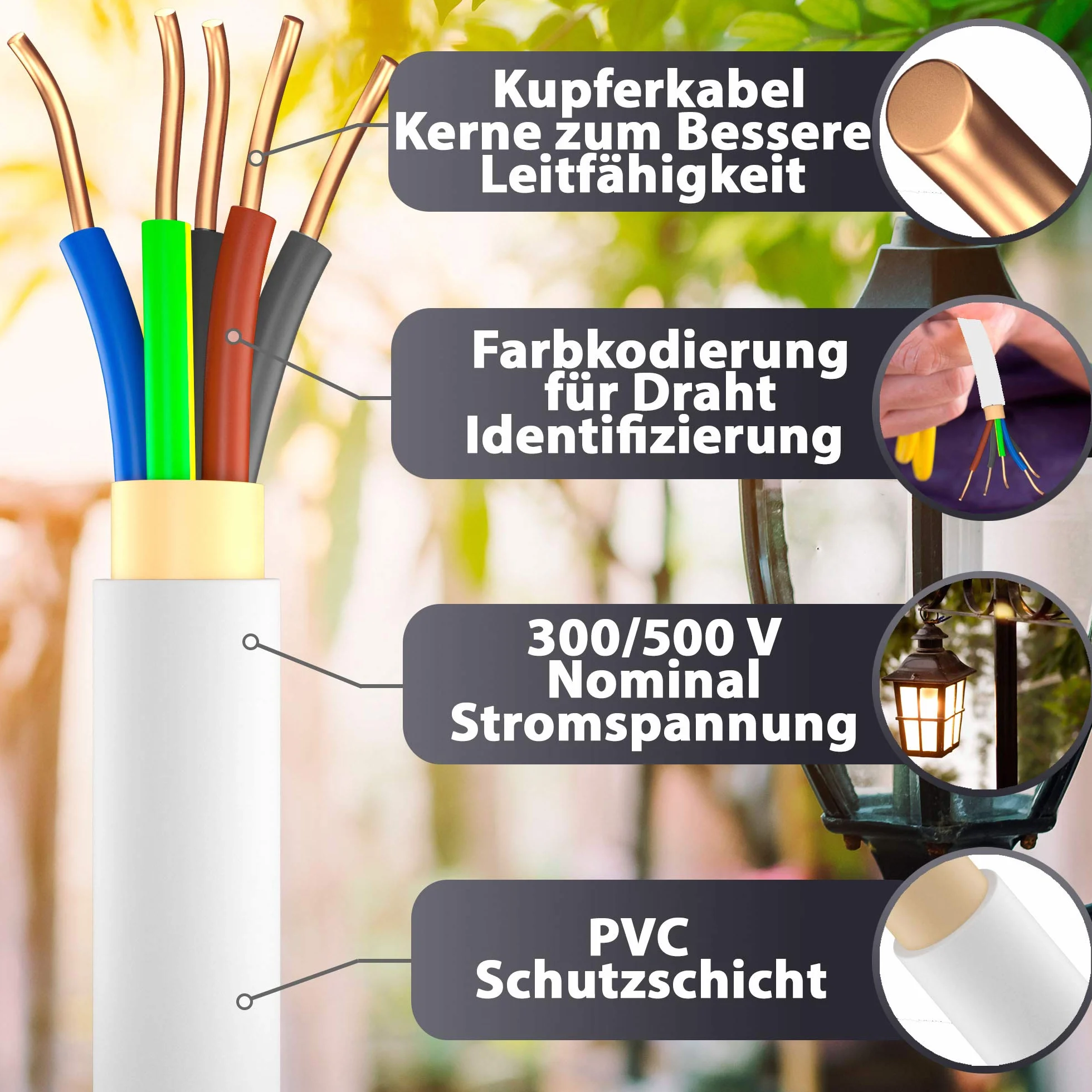 MAS Premium Kabel zasilający do wilgotnych pomieszczeń, kabel zasilający 5-170 m, przewód płaszczowy NYM-J 5 x 1,5, 2,5, 4, 6, 10 lub 16 kabel elektryczny pierścień do stałego układania (NYM-J 5 x 4