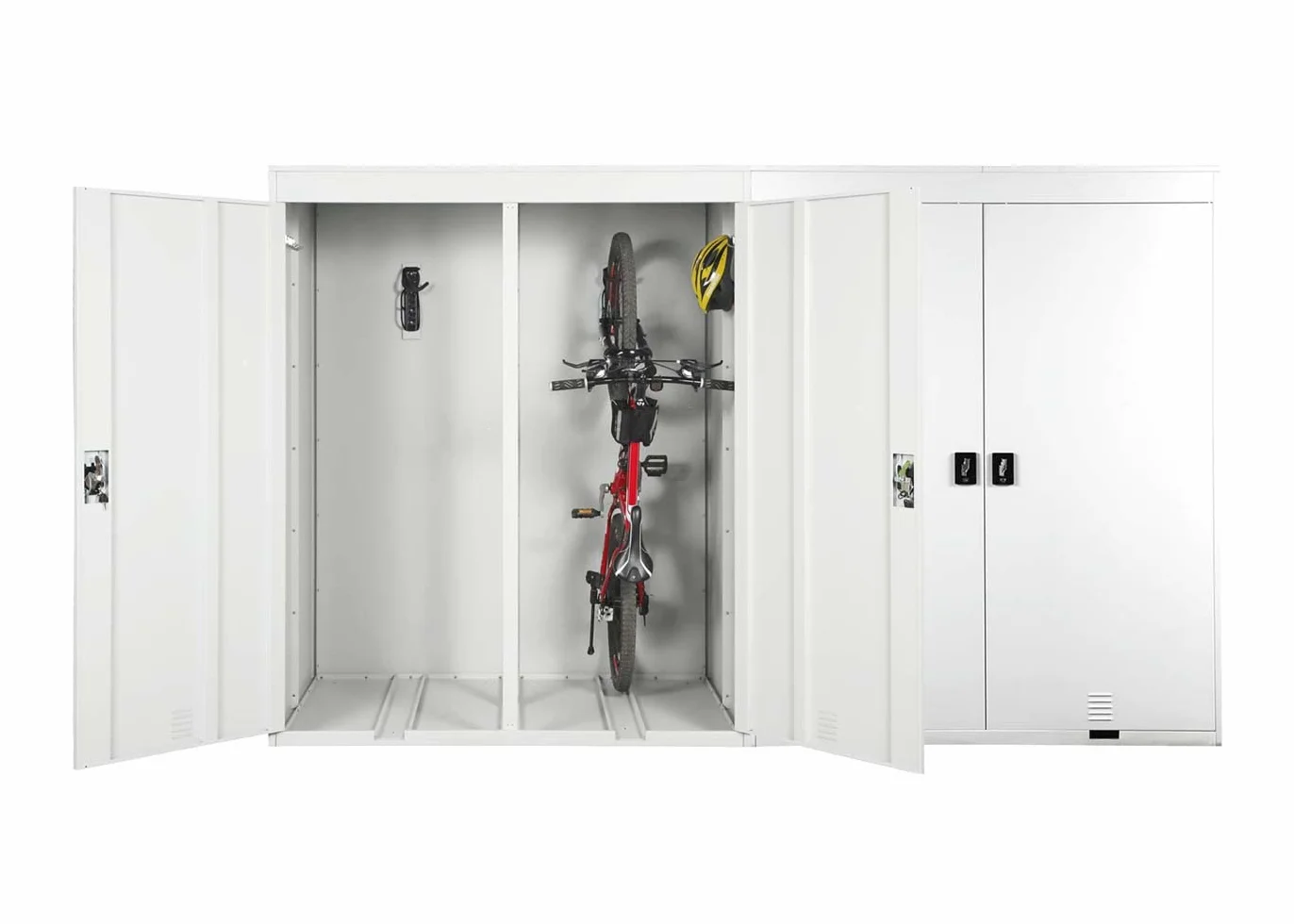 4-częściowy garaż rowerowy HWC-H66, schowek na narzędzia, stojak na rowery, możliwość rozszerzenia, zamykany, metalowy, jasnoszary