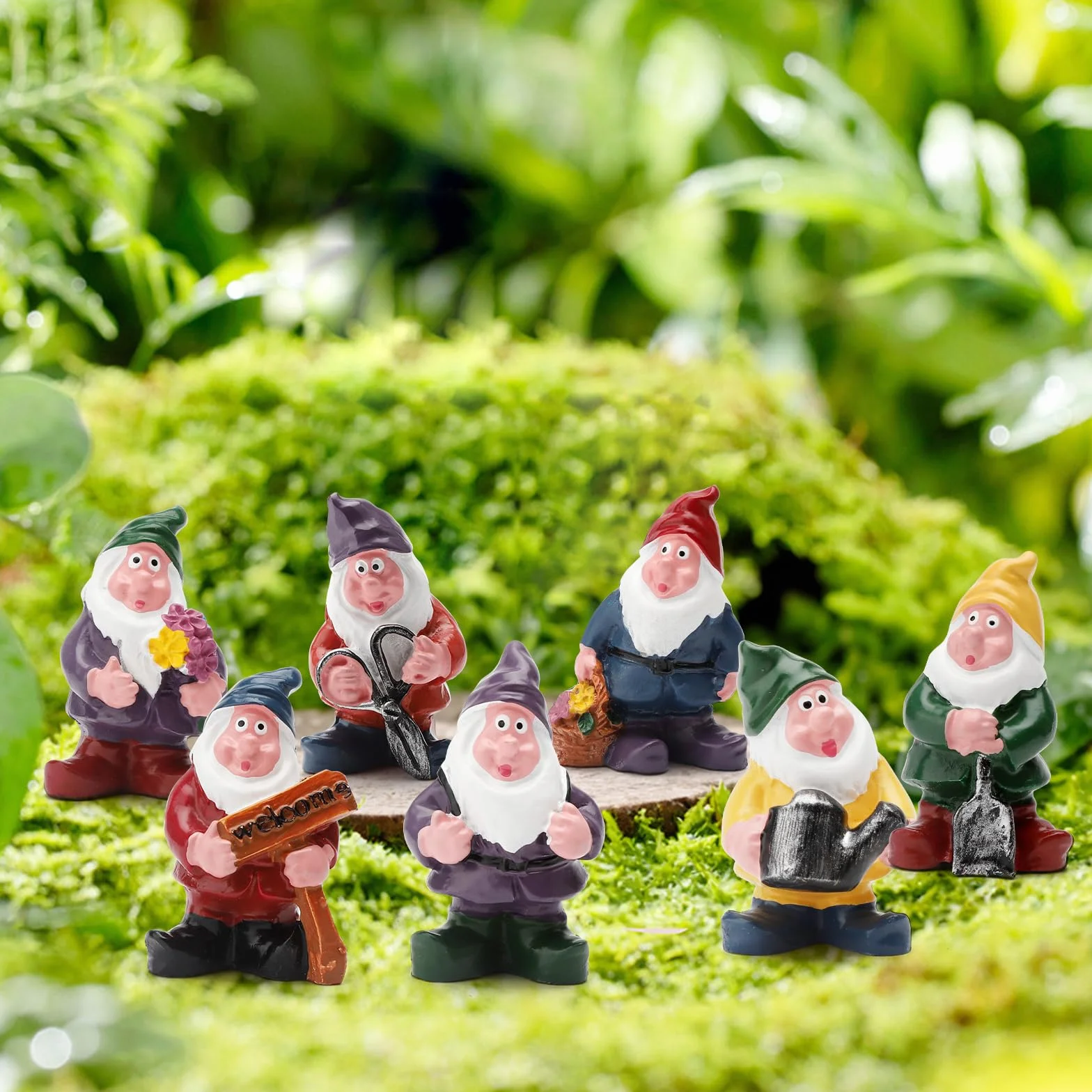 APOMOONS 7 miniaturowych krasnali ogrodowych, miniaturowe krasnale ogrodowe, zabawne miniaturowe miniaturowe krasnale ogrodowe, do użytku na zewnątrz, zabawne i świąteczne, akcesoria do dekoracji